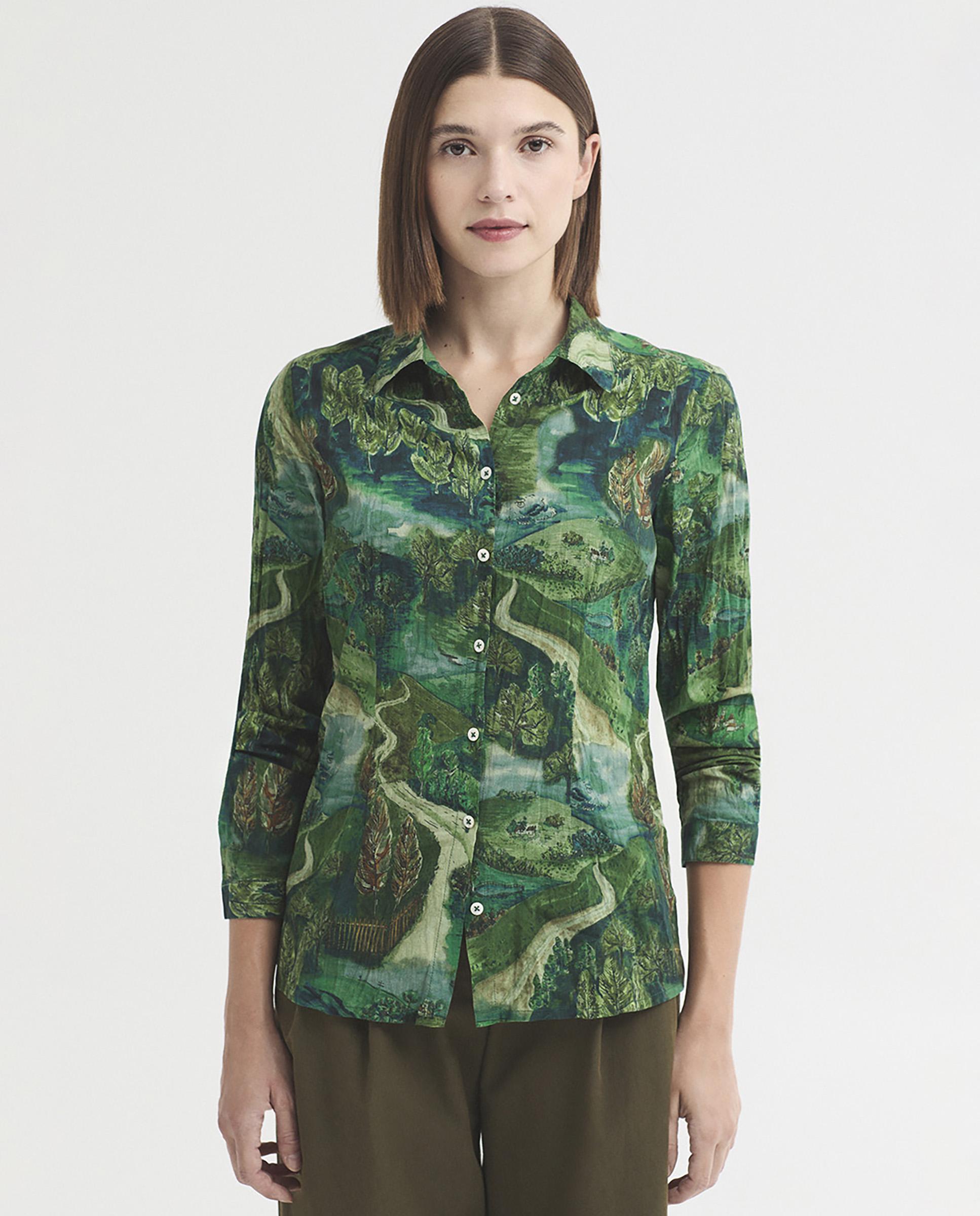 Camisa de mujer 100% algodón estampada - Nice Things - Verde Verde-1