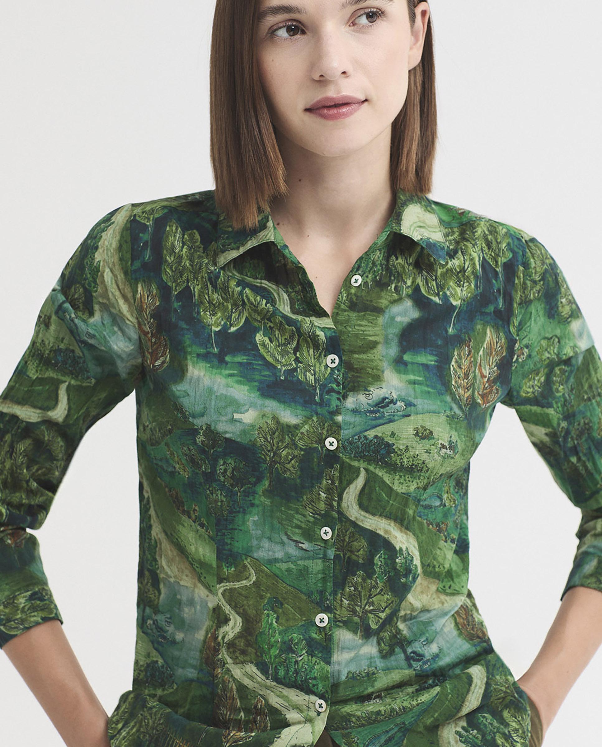 Camisa de mujer 100% algodón estampada - Nice Things - Verde Verde-2