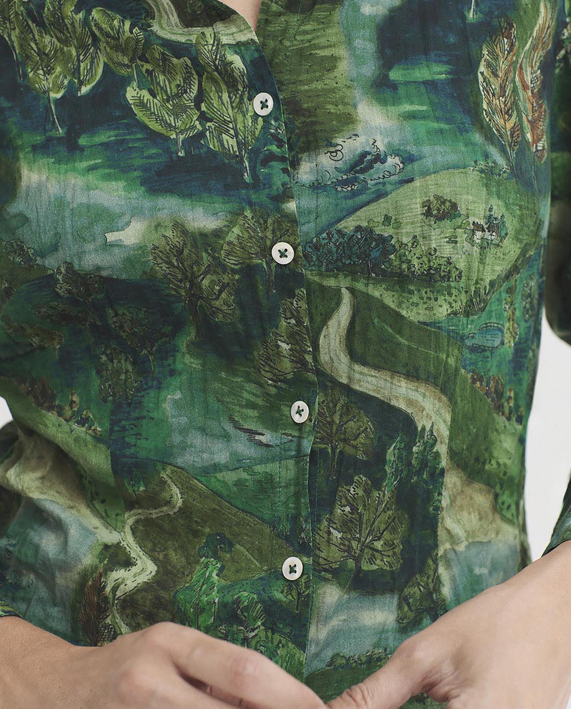 Camisa de mujer 100% algodón estampada - Nice Things - Verde Verde-4
