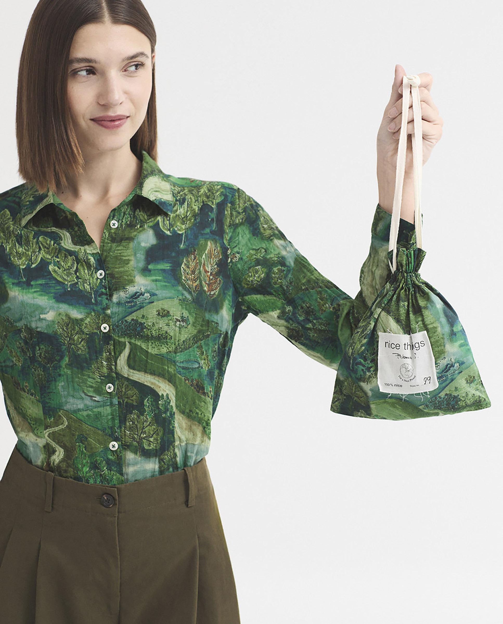 Camisa de mujer 100% algodón estampada - Nice Things - Verde Verde-6
