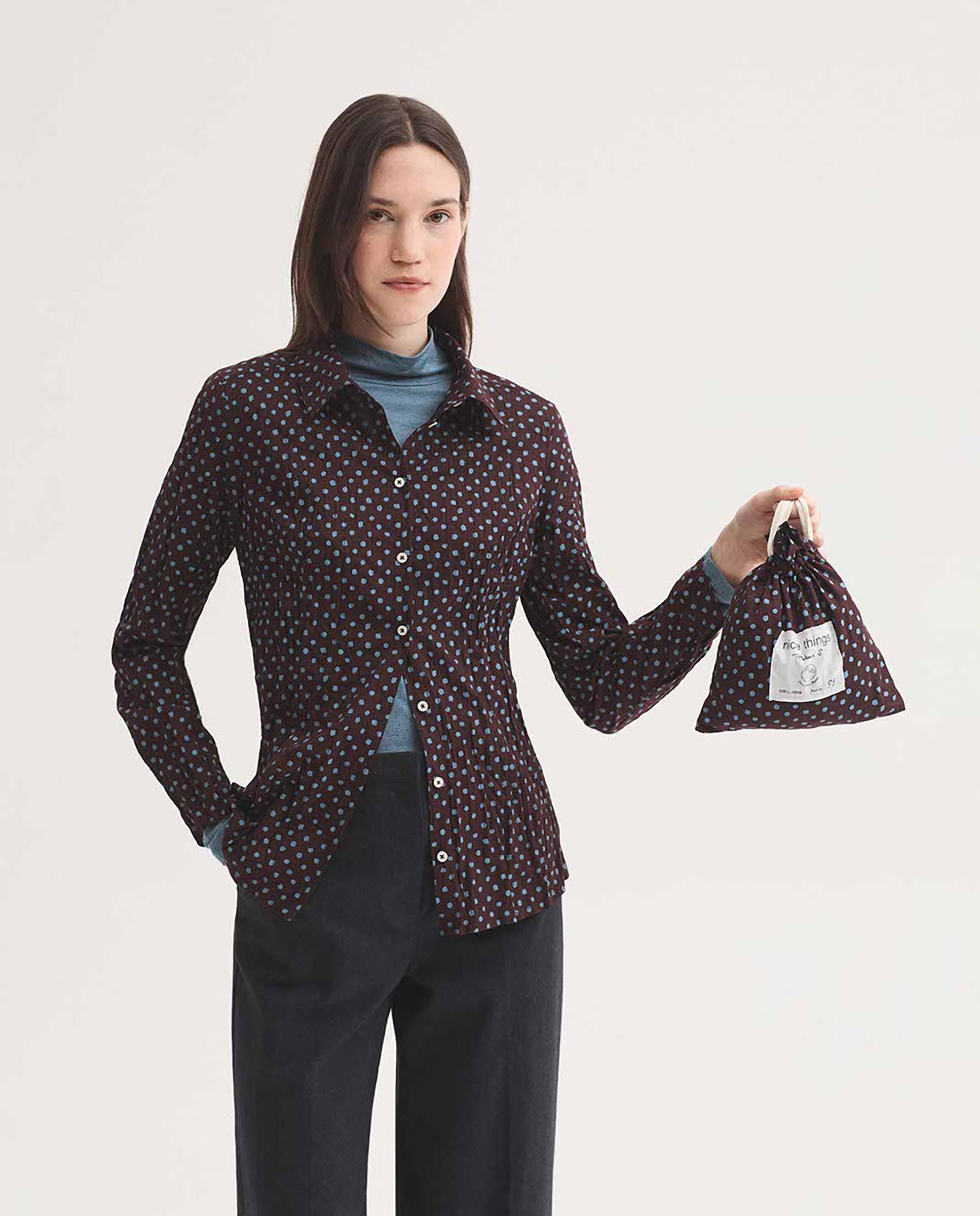 Camisa de mujer 100% algodón con lunares - Nice Things - Burdeos Burdeos-5