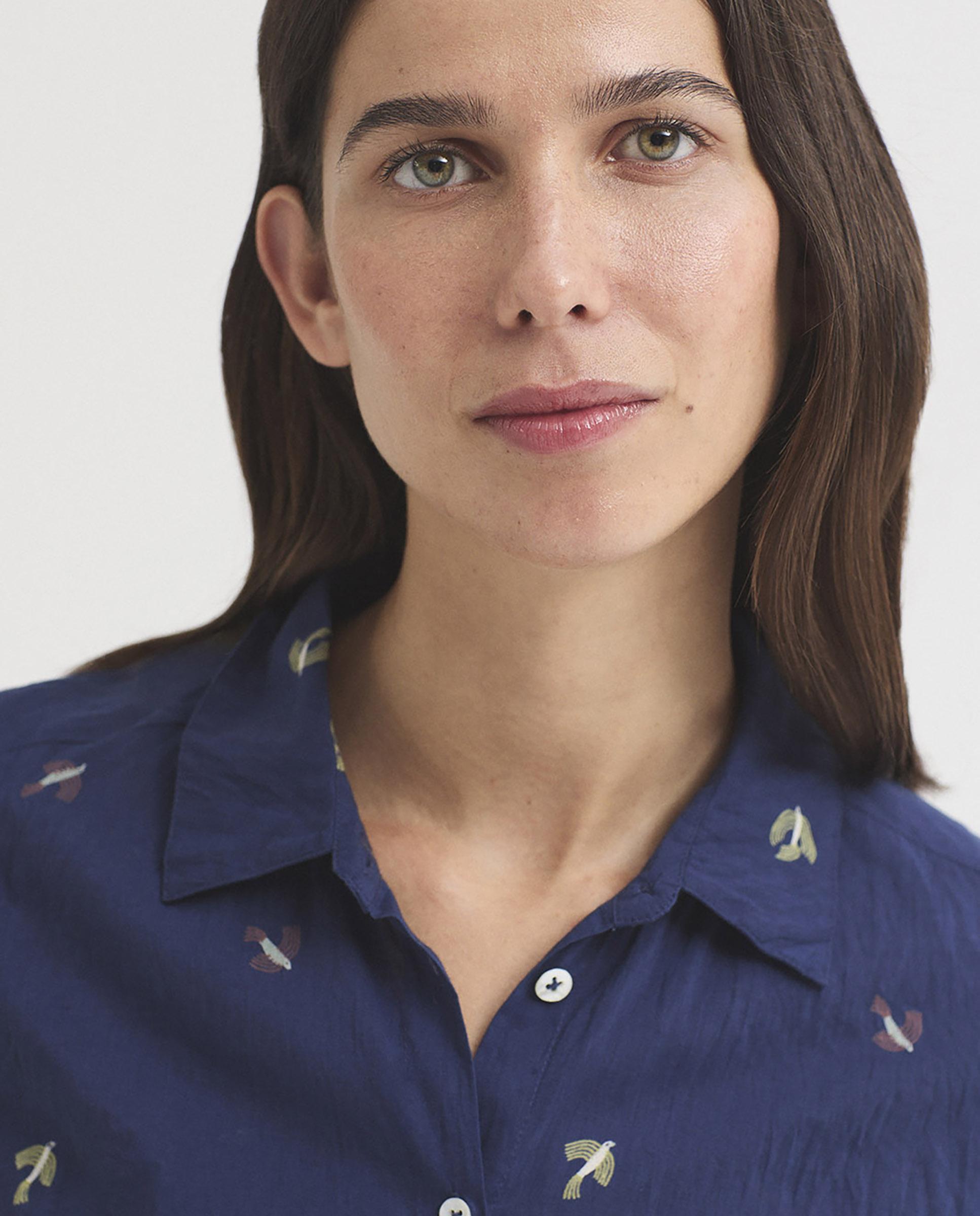 Camisa de mujer 100% algodón con estampado de pájaros - Nice Things - Azul Azul-2