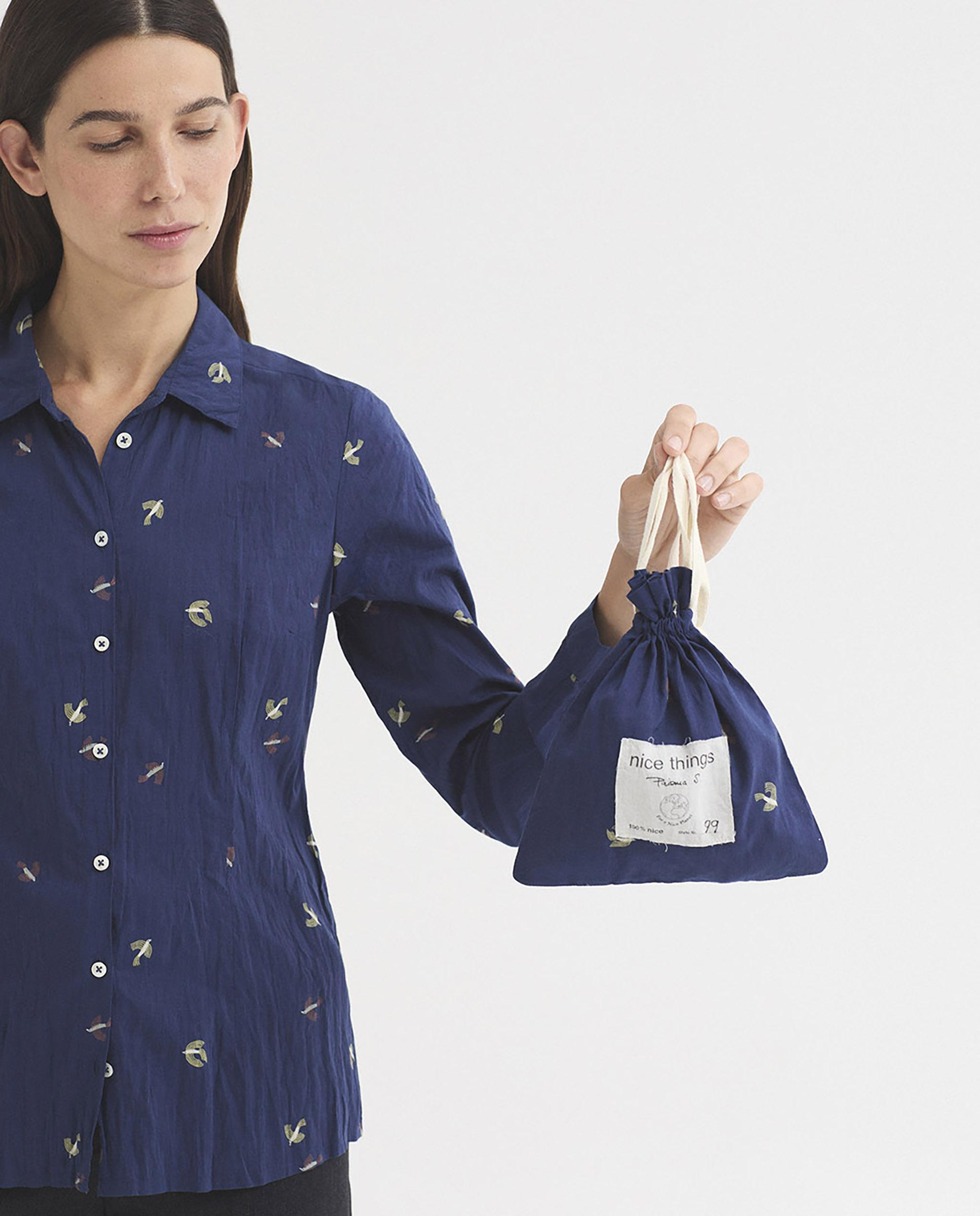 Camisa de mujer 100% algodón con estampado de pájaros - Nice Things - Azul Azul-4