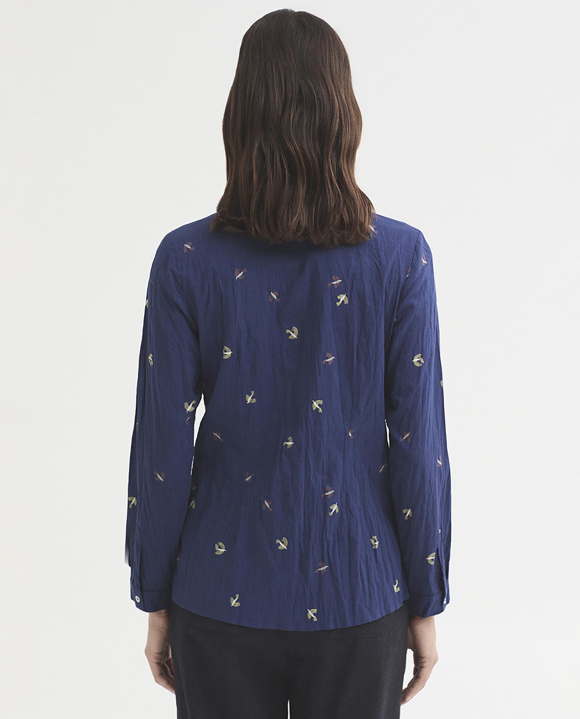 Camisa de mujer 100% algodón con estampado de pájaros - Nice Things - Azul Azul-5