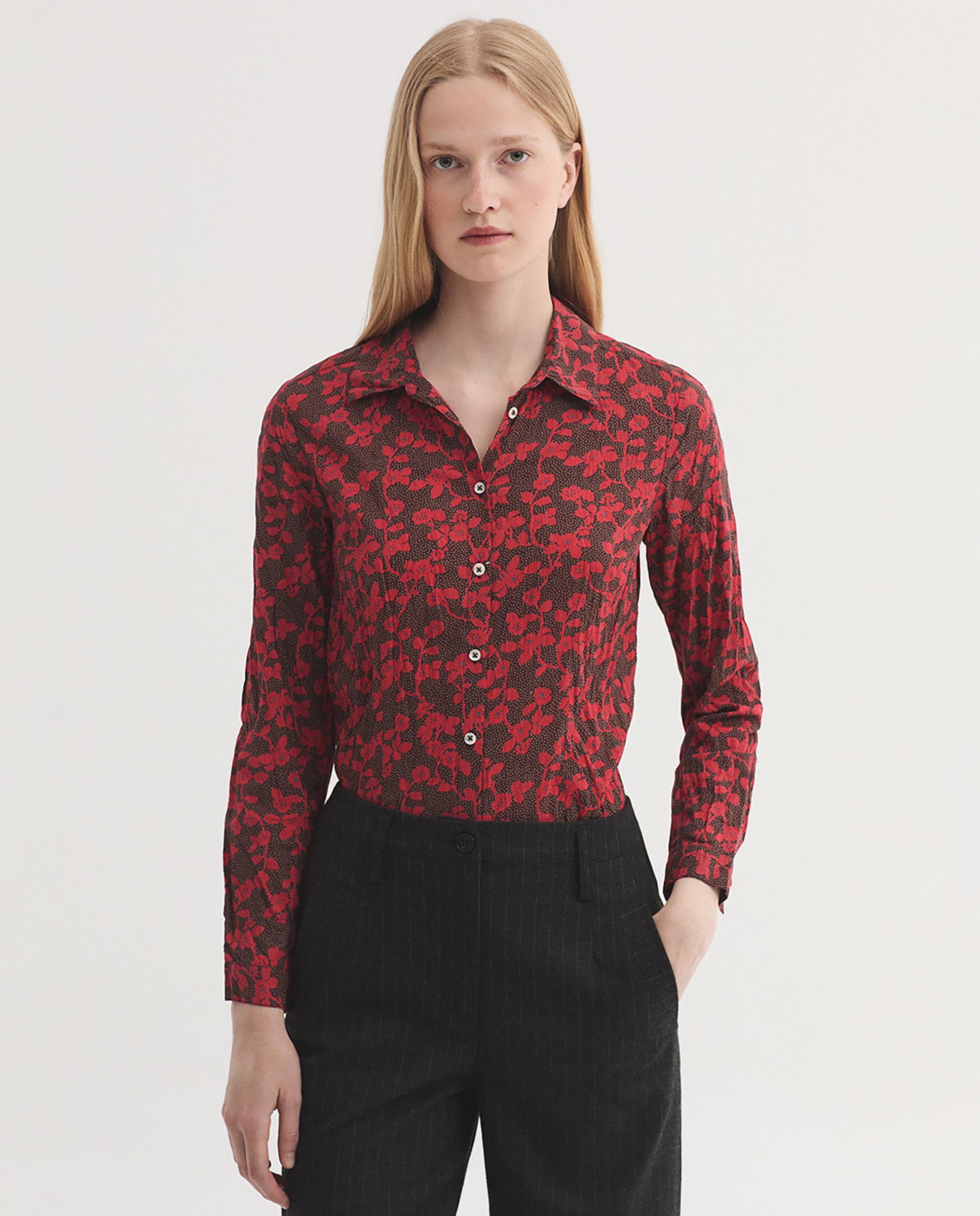 Camisa de mujer 100% algodón con estampado de flores - Nice Things - Rojo Rojo-1