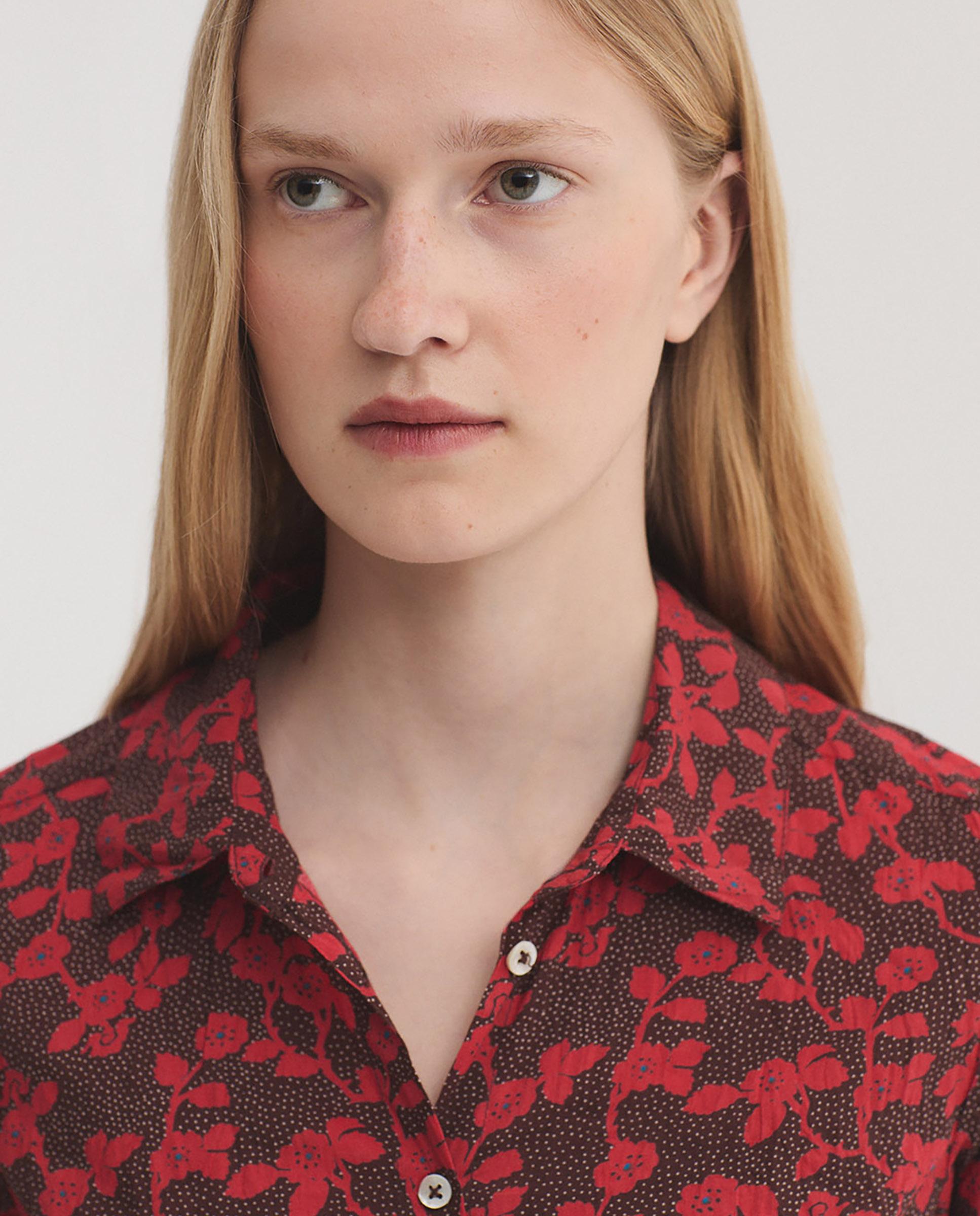 Camisa de mujer 100% algodón con estampado de flores - Nice Things - Rojo Rojo-2