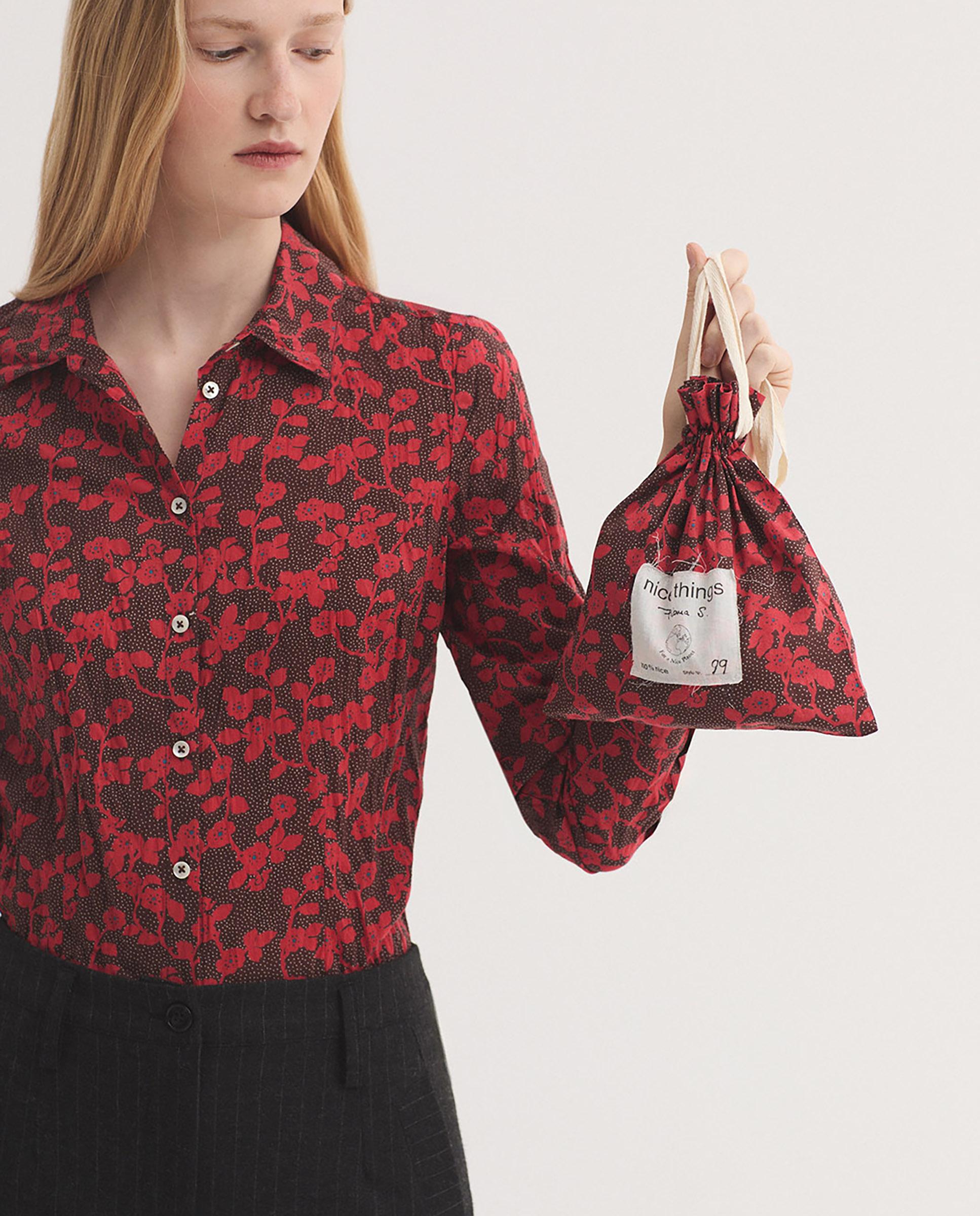 Camisa de mujer 100% algodón con estampado de flores - Nice Things - Rojo Rojo-5