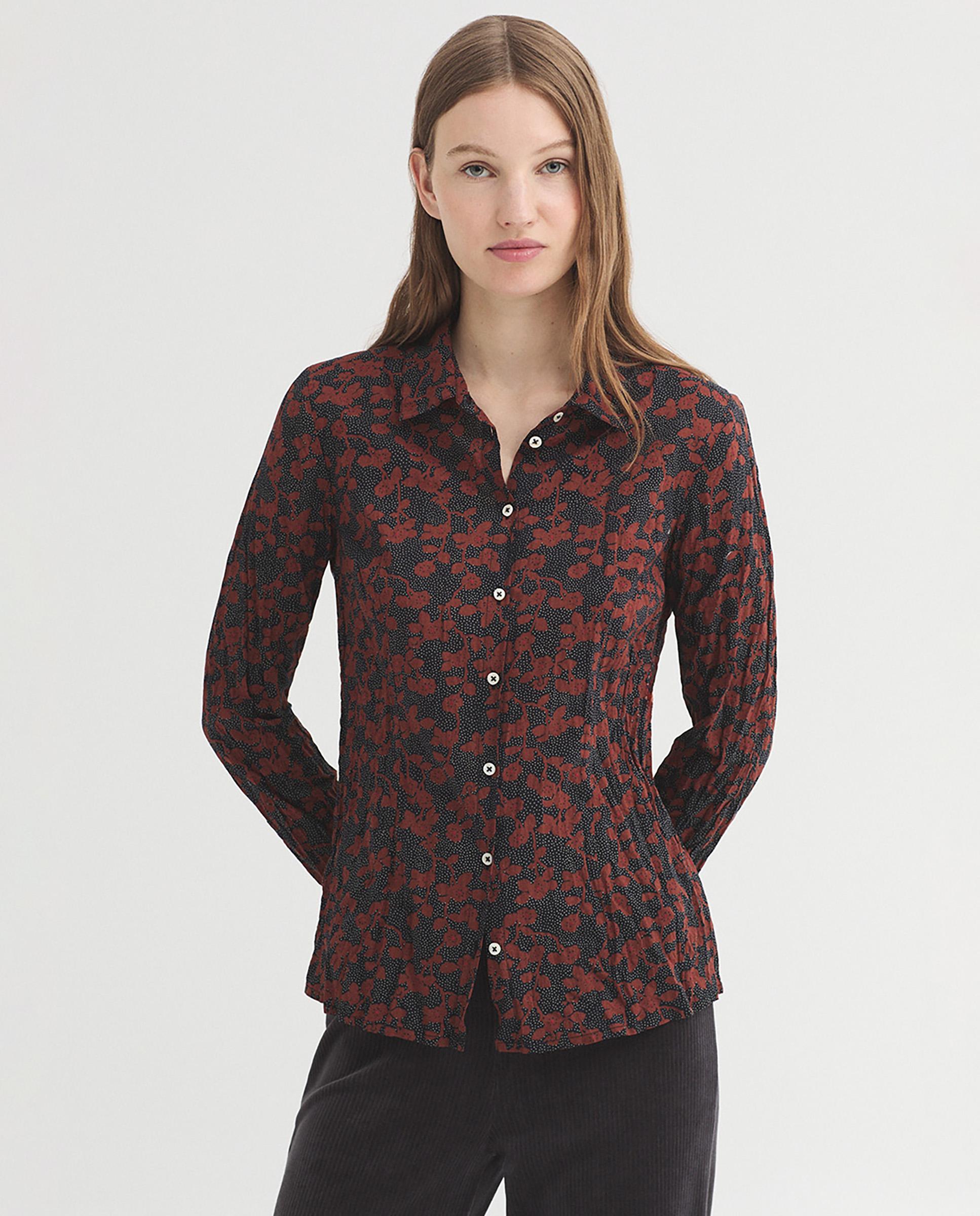 Camisa de mujer 100% algodón con estampado de flores - Nice Things - Burdeos Burdeos-1