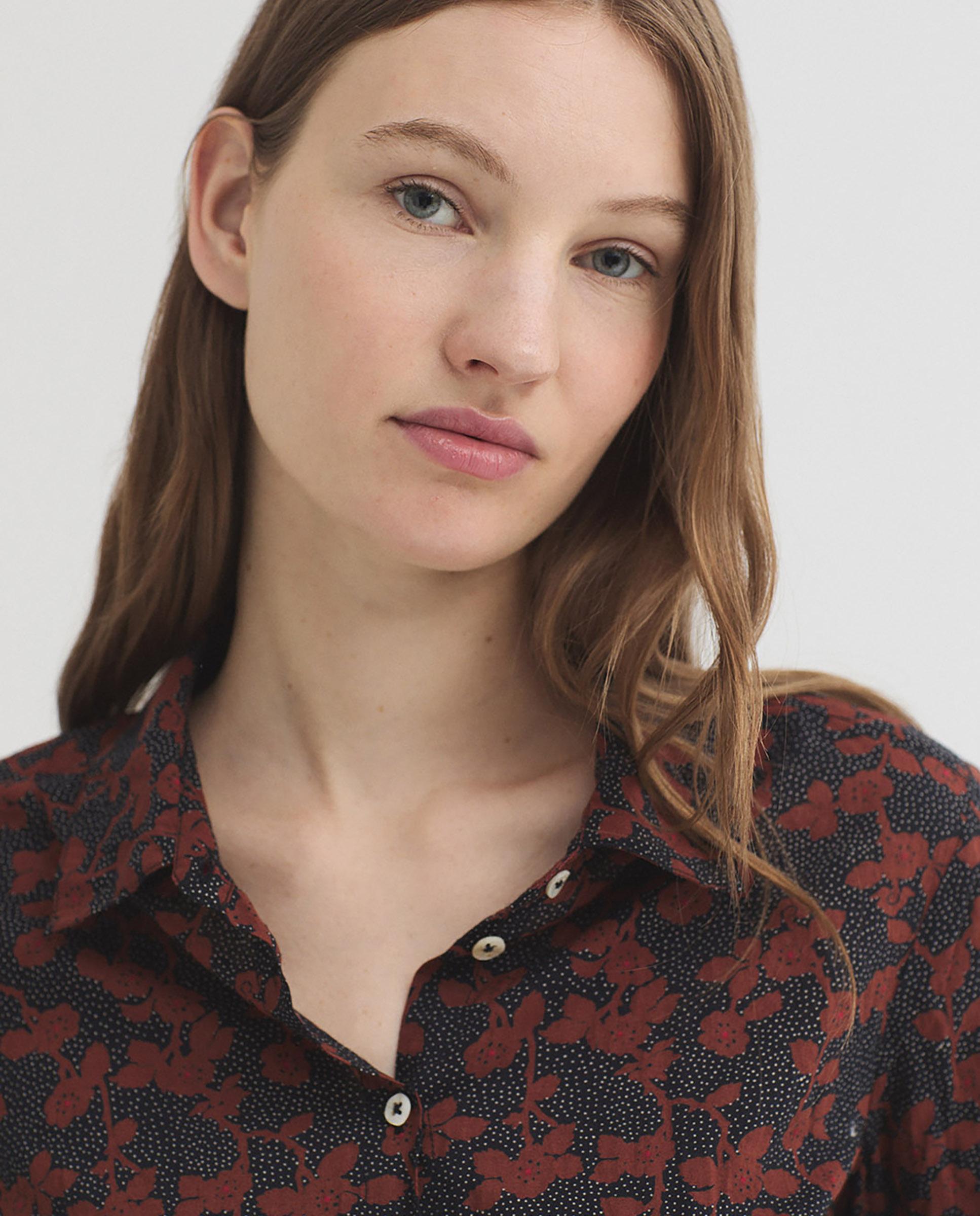 Camisa de mujer 100% algodón con estampado de flores - Nice Things - Burdeos Burdeos-2
