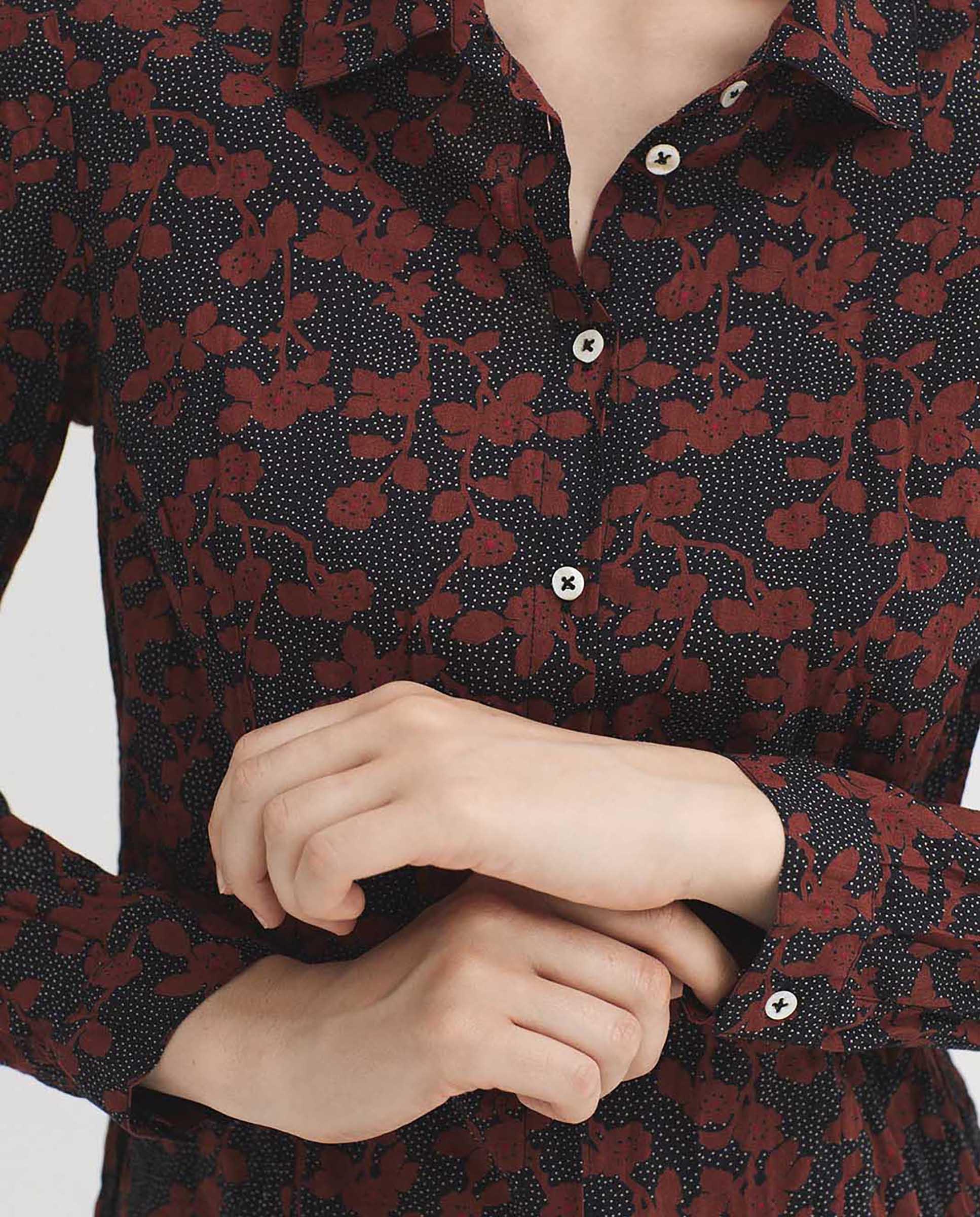 Camisa de mujer 100% algodón con estampado de flores - Nice Things - Burdeos Burdeos-3
