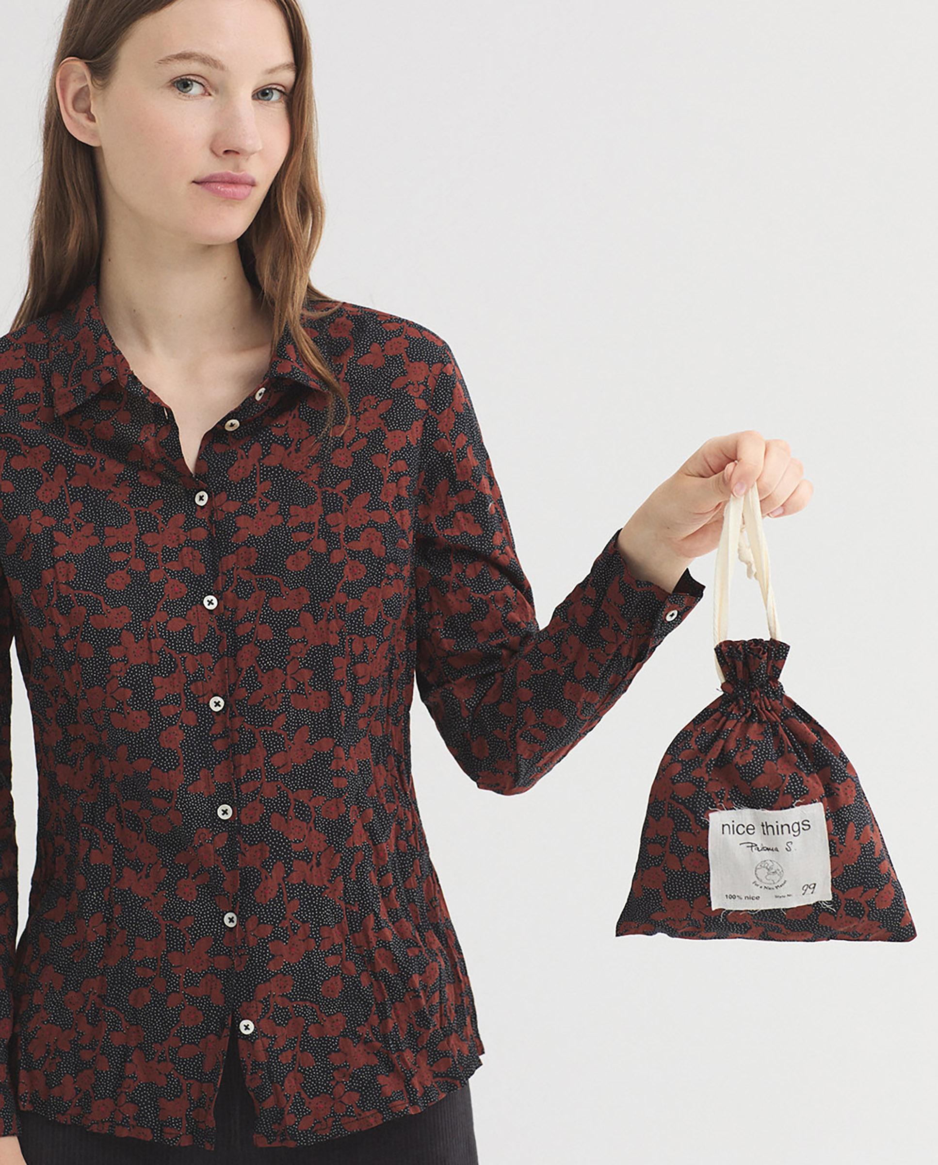 Camisa de mujer 100% algodón con estampado de flores - Nice Things - Burdeos Burdeos-5