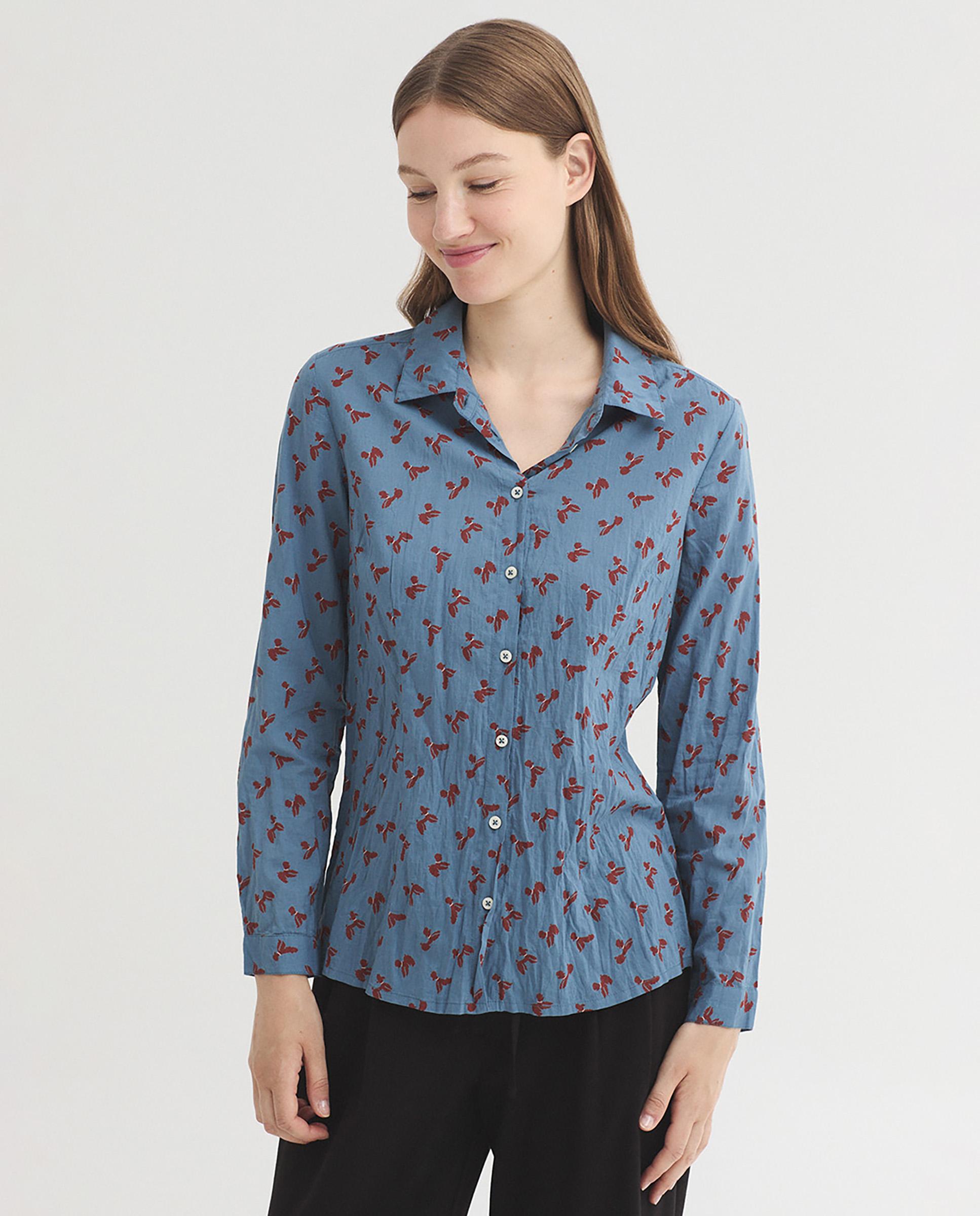 Camisa de mujer 100% algodón con estampados - Nice Things - Azul Azul-1
