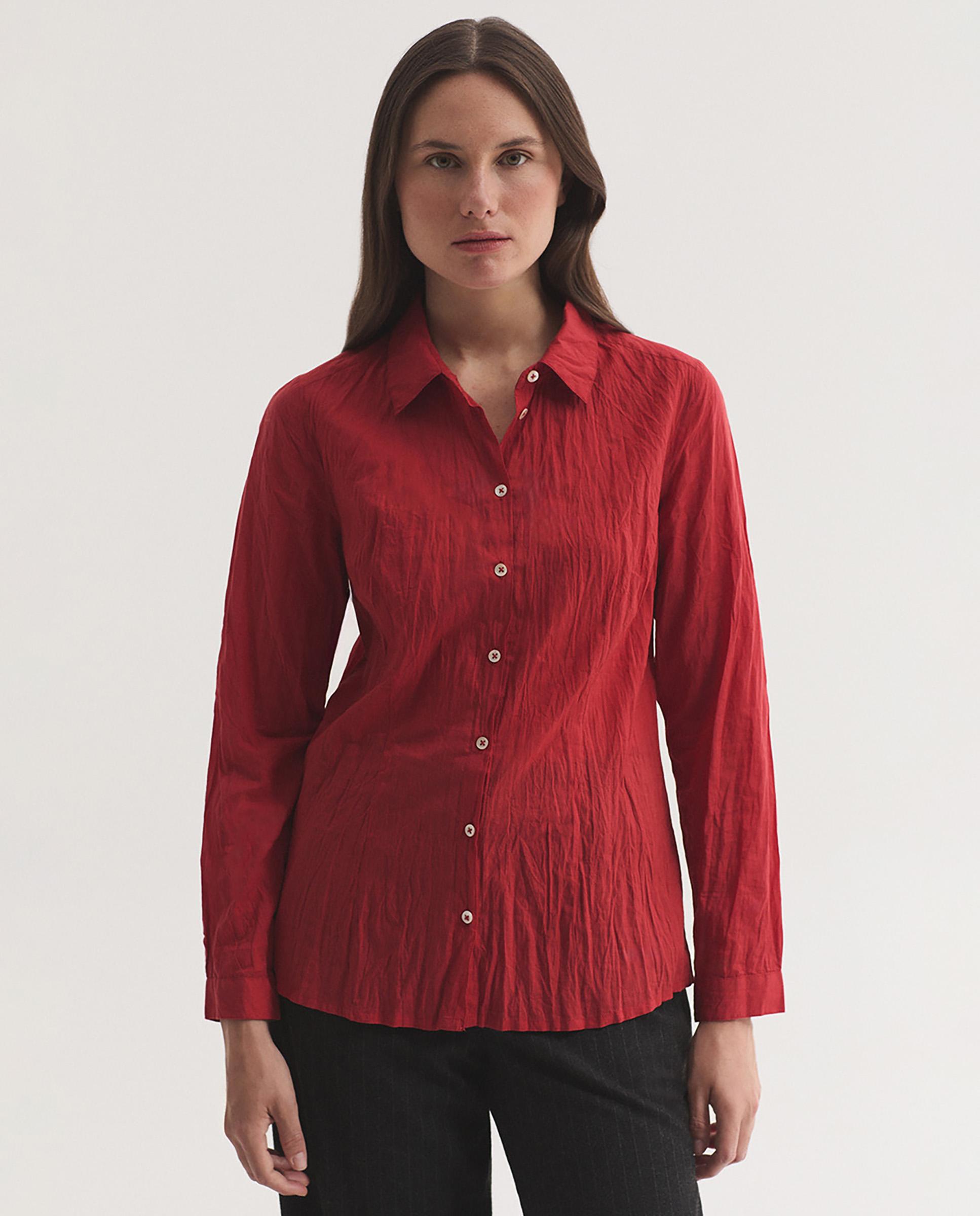 Camisa de mujer 100% algodón efecto arrugado - Nice Things - Rojo Rojo-1
