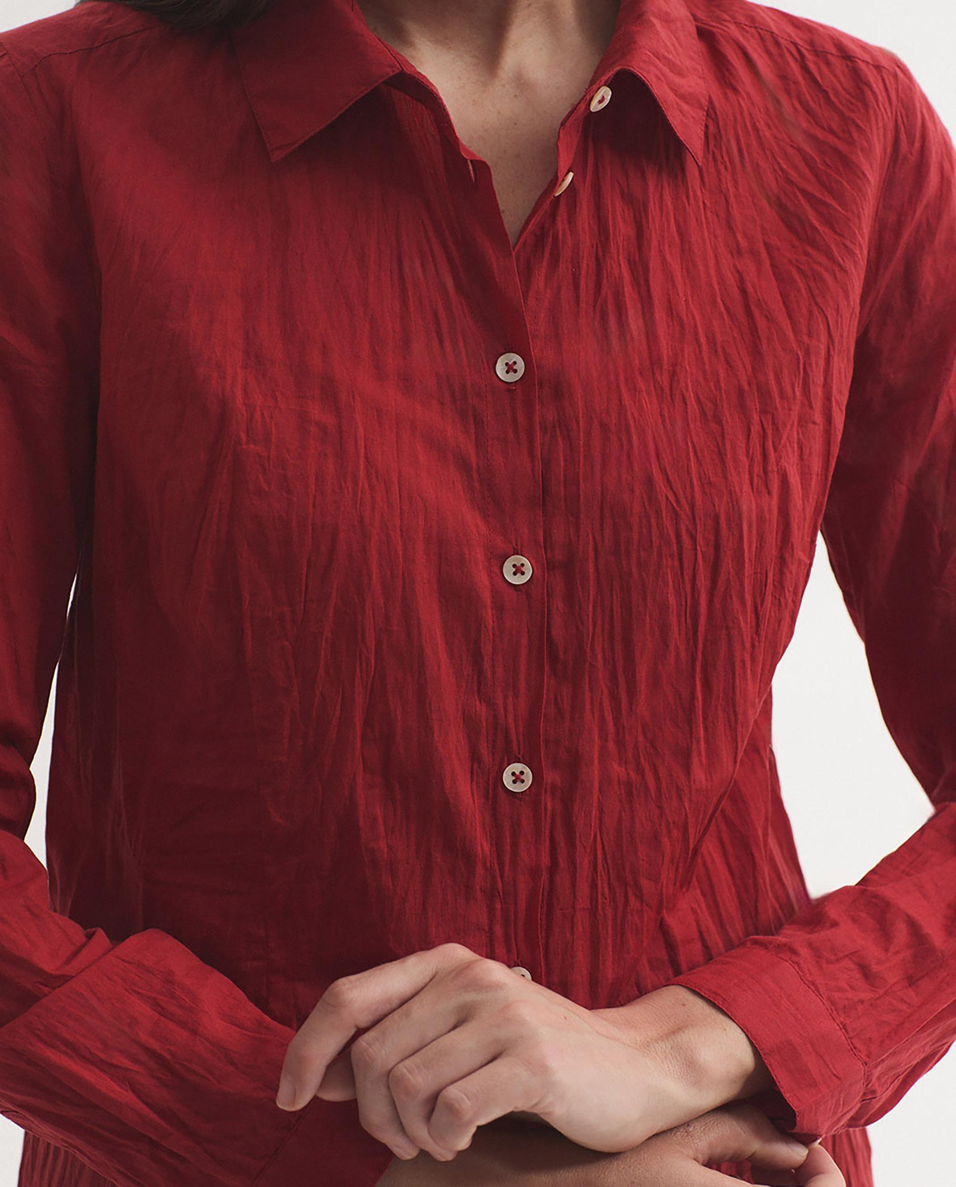 Camisa de mujer 100% algodón efecto arrugado - Nice Things - Rojo Rojo-3