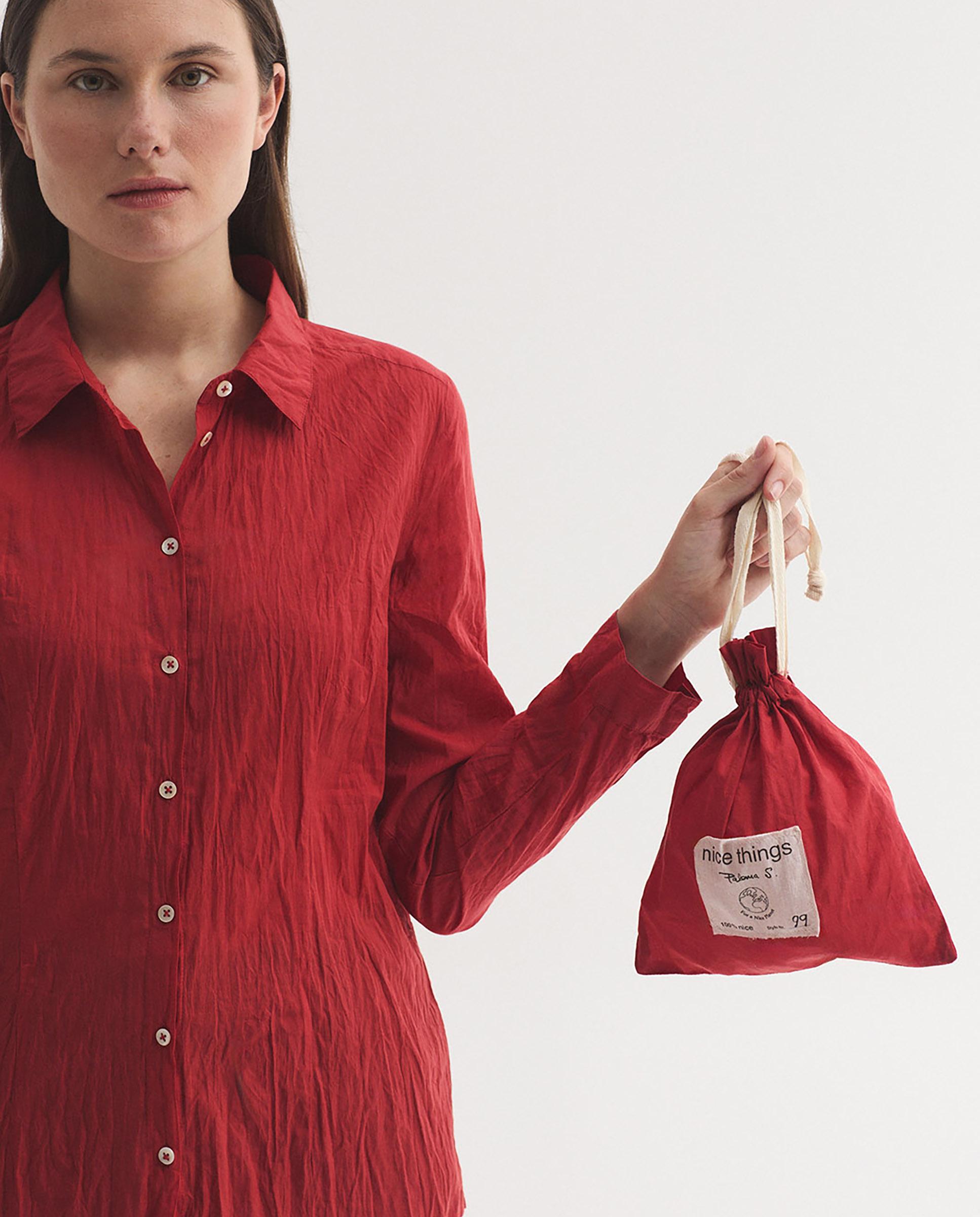 Camisa de mujer 100% algodón efecto arrugado - Nice Things - Rojo Rojo-5