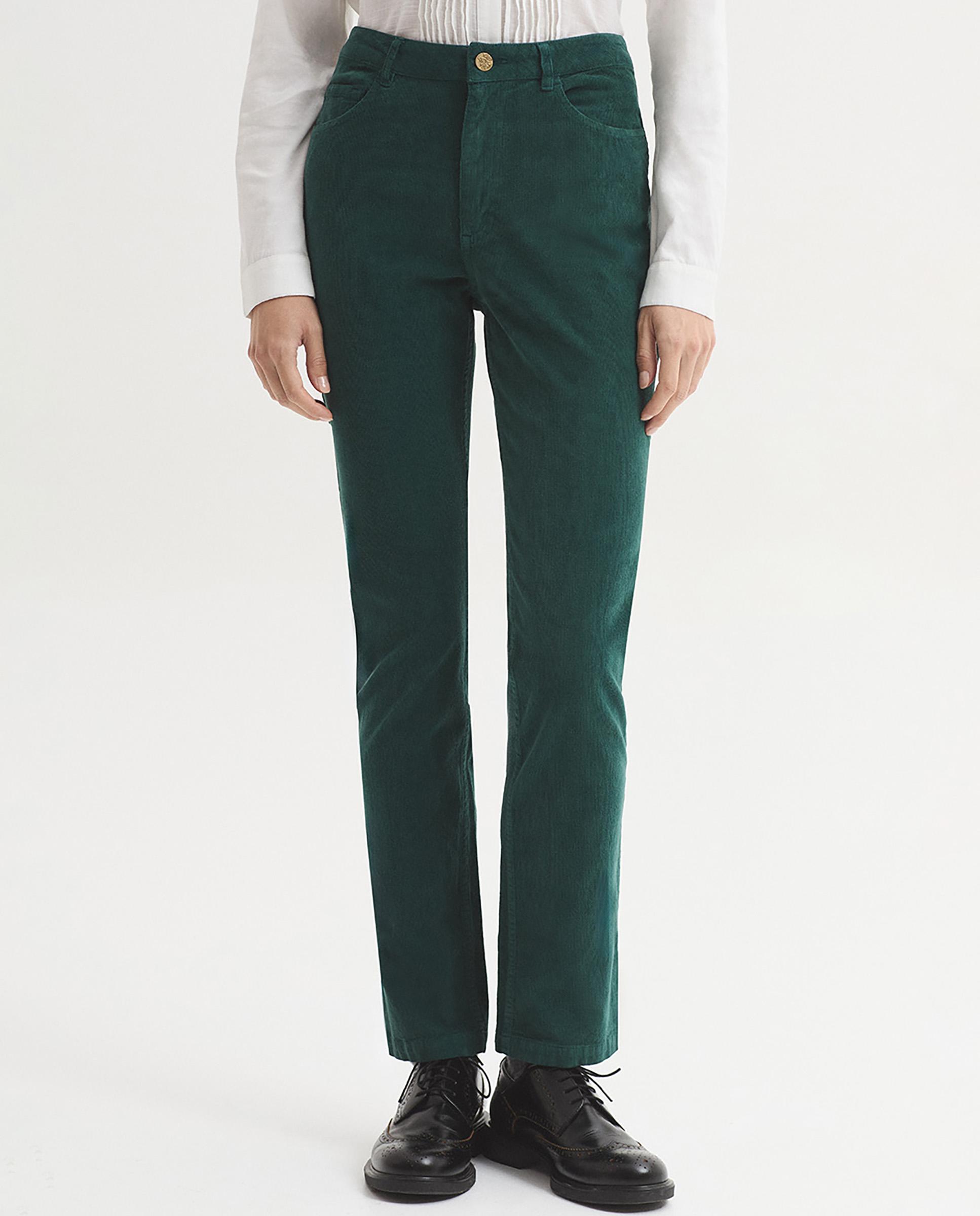 Imagen 1 de Pantalones rectos de mujer con cinturilla con trabillas de tiro medio Verde