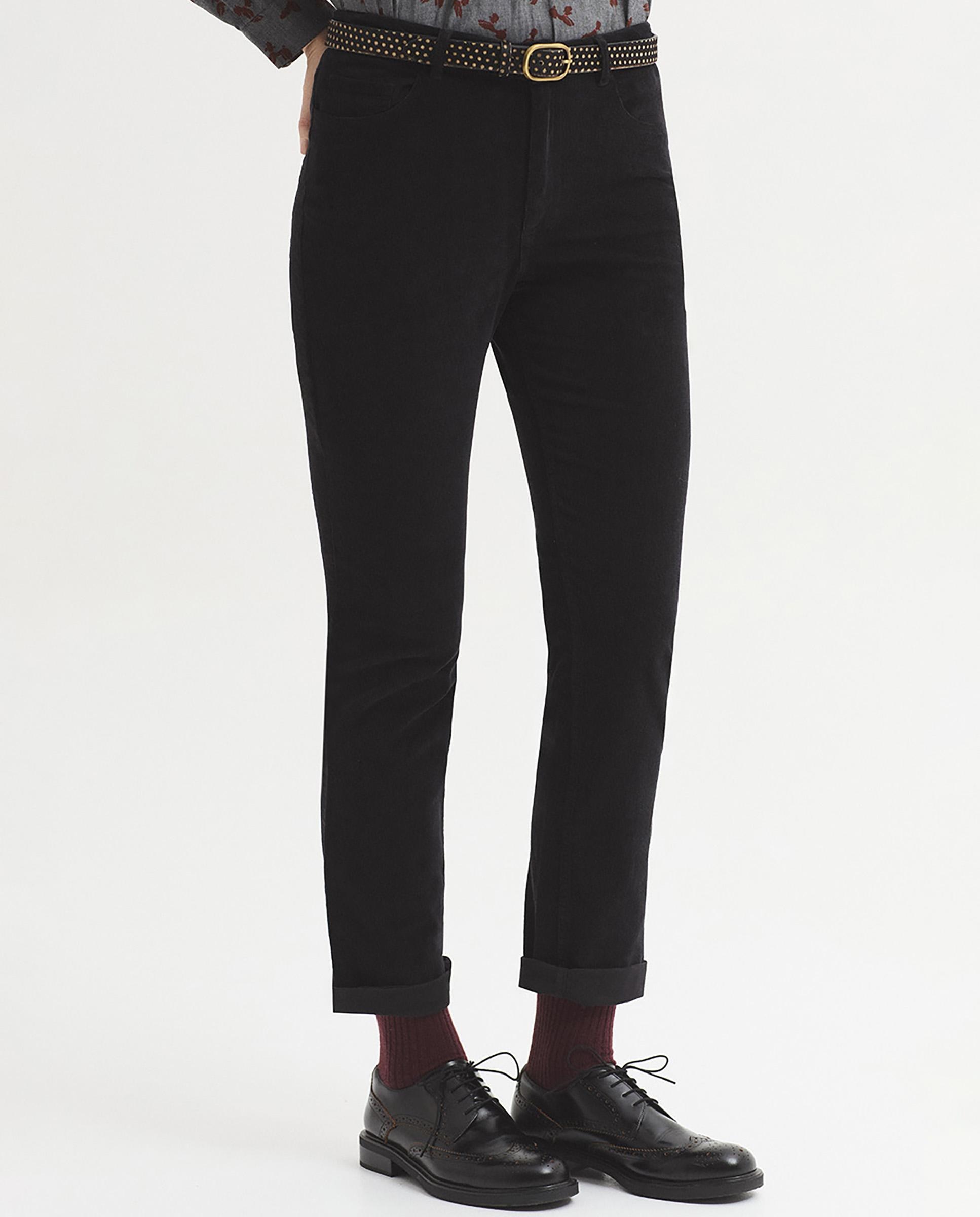 Imagen 4 de Pantalones rectos de mujer con cinturilla con trabillas de tiro medio - Nice Things - Negro Negro