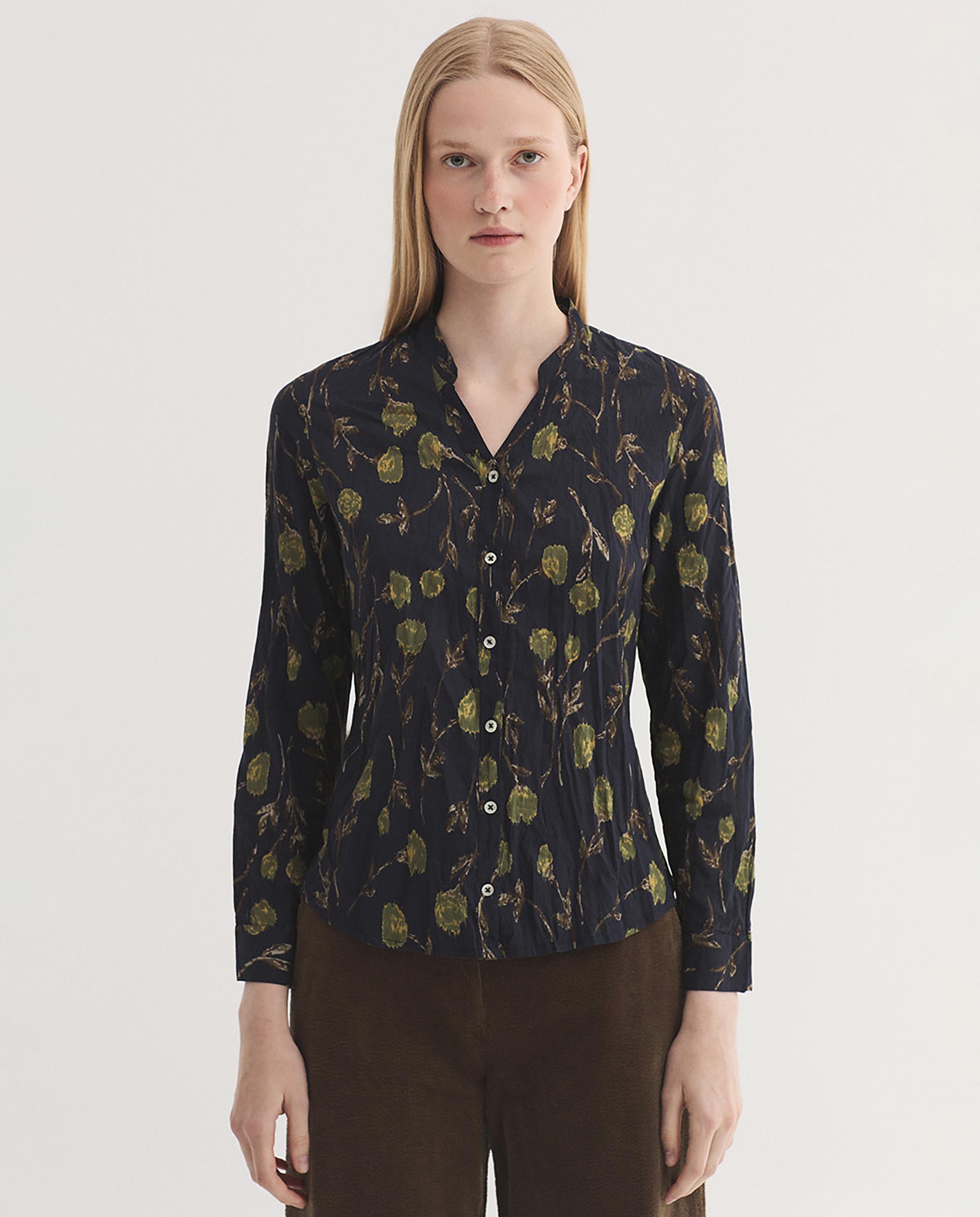Camisa de mujer 100% algodón con estampado de flores - Nice Things - Azul marino Azul marino-1