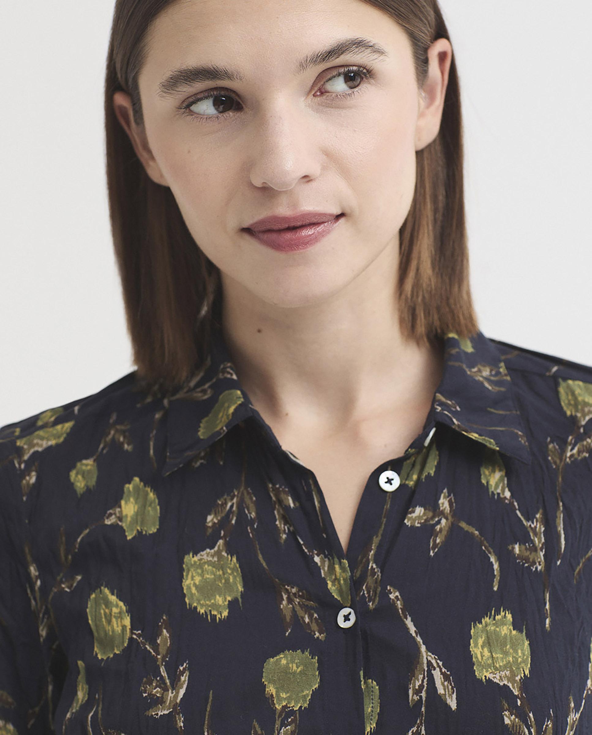 Camisa de mujer 100% algodón con estampado de flores - Nice Things - Azul marino Azul marino-2