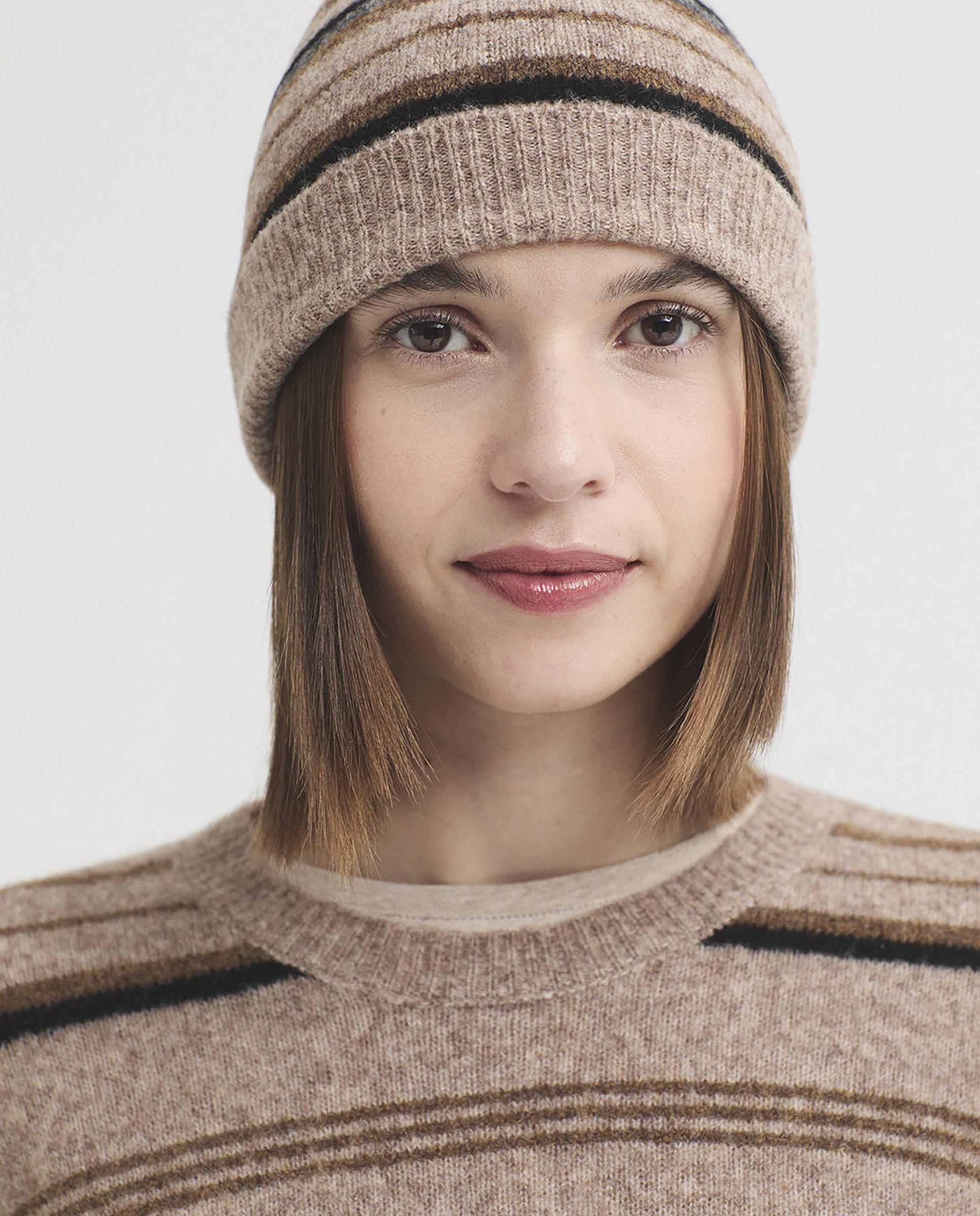 Gorro de mujer de rayas con textura suave - Nice Things - Natural Natural-3