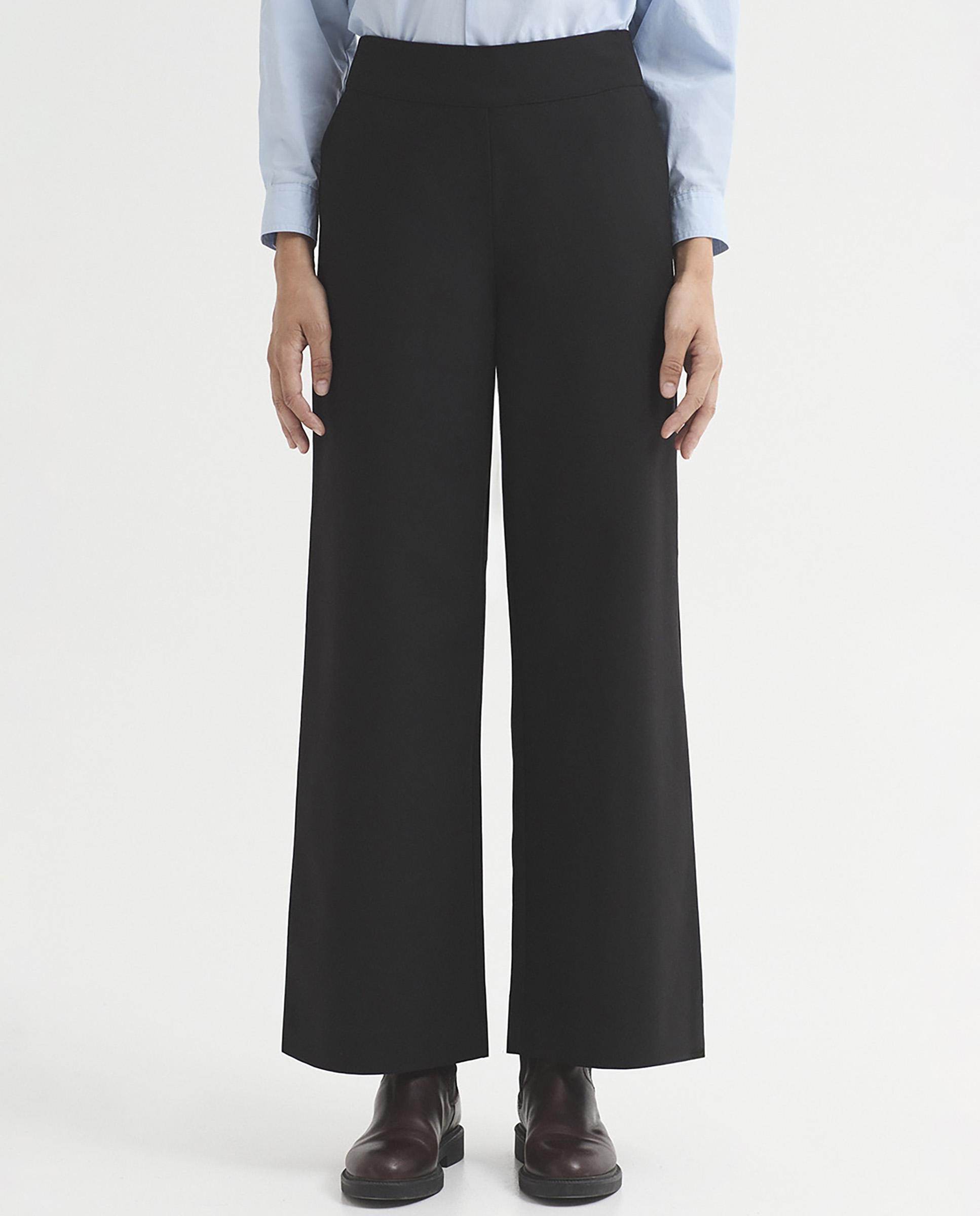 Pantalones anchos de mujer con cinturilla de goma y bolsillos - Nice Things - Negro Negro-1