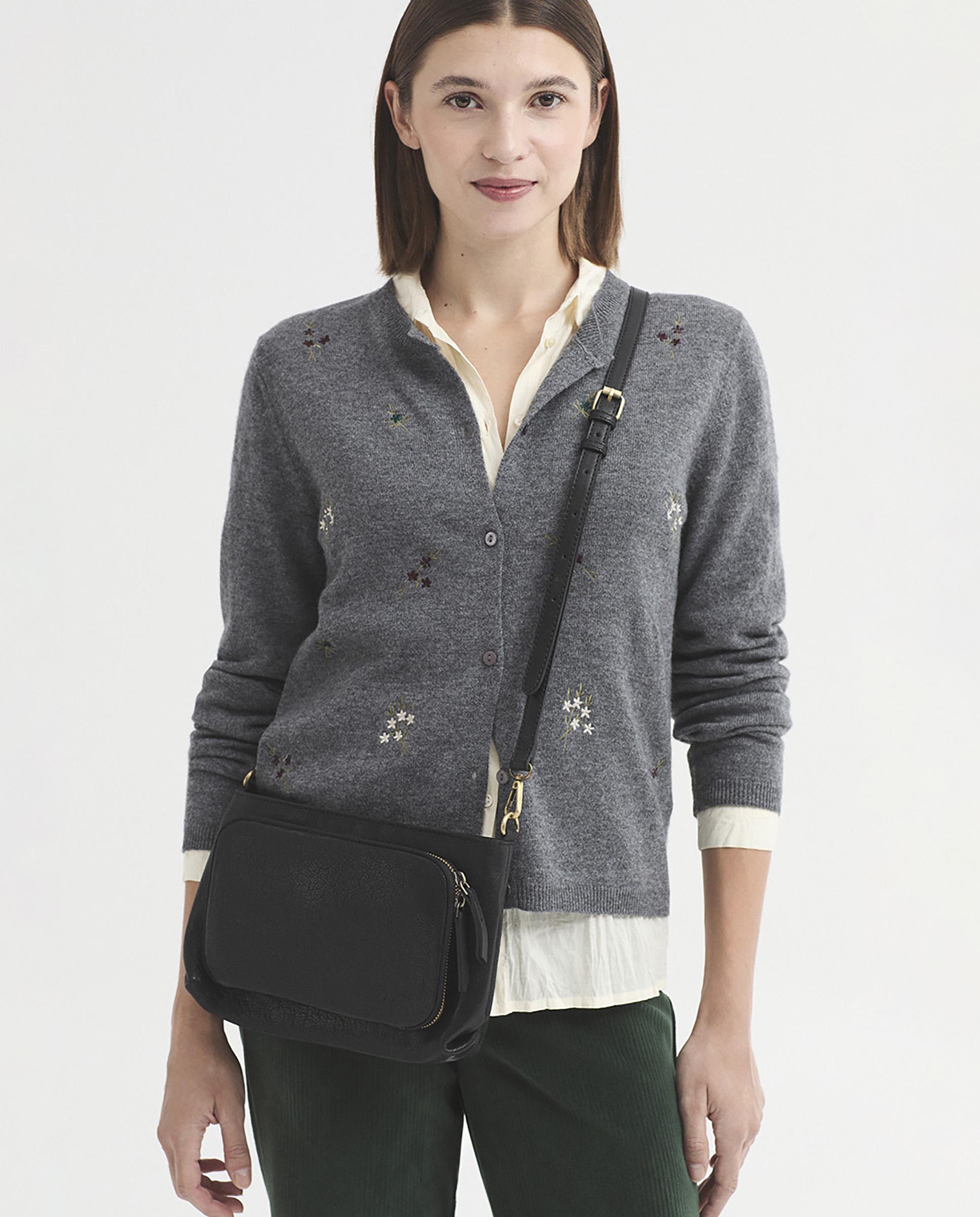 Bandolera de mujer 100% piel con logo grabado - Nice Things - Negro Negro-2