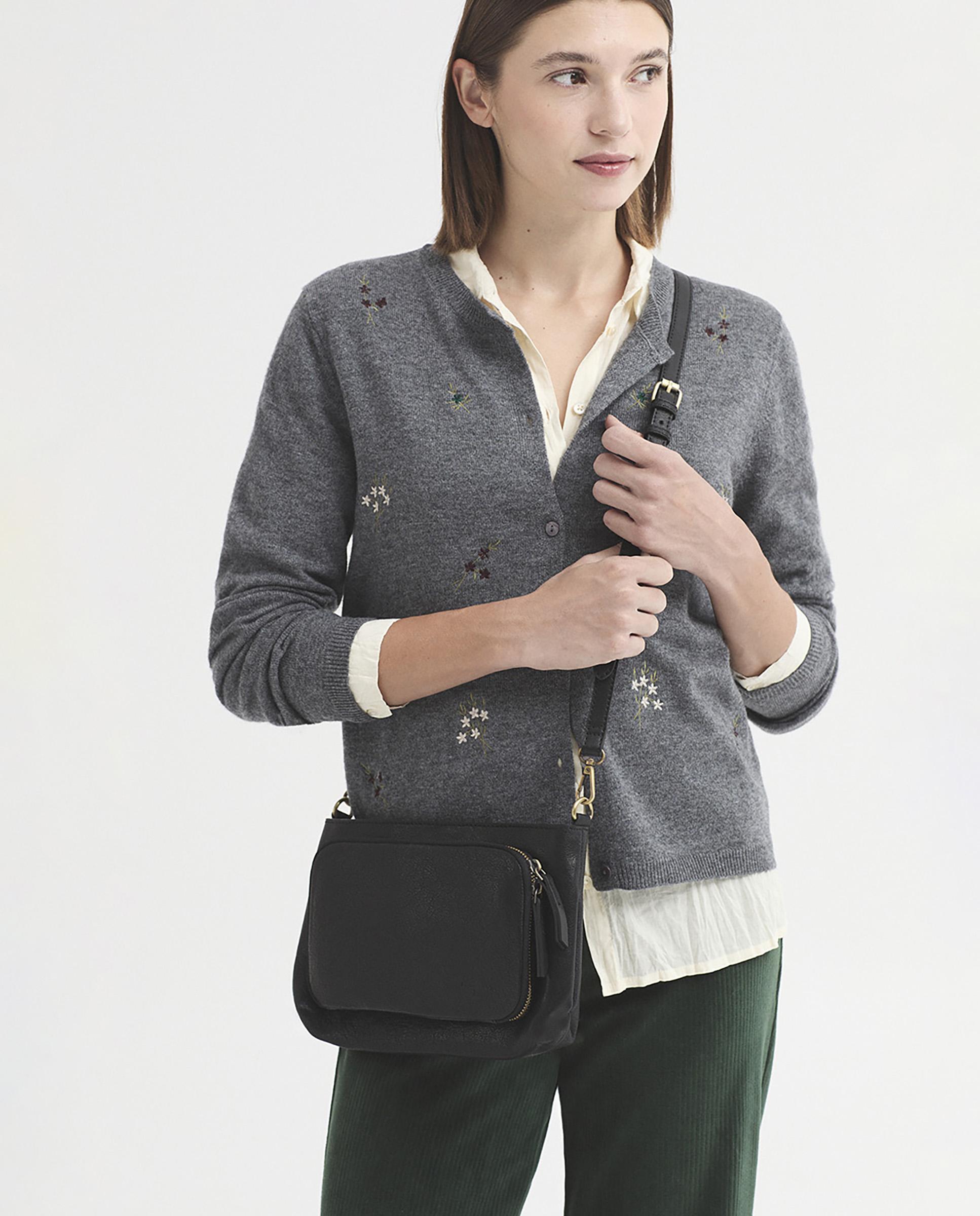 Bandolera de mujer 100% piel con logo grabado - Nice Things - Negro Negro-4