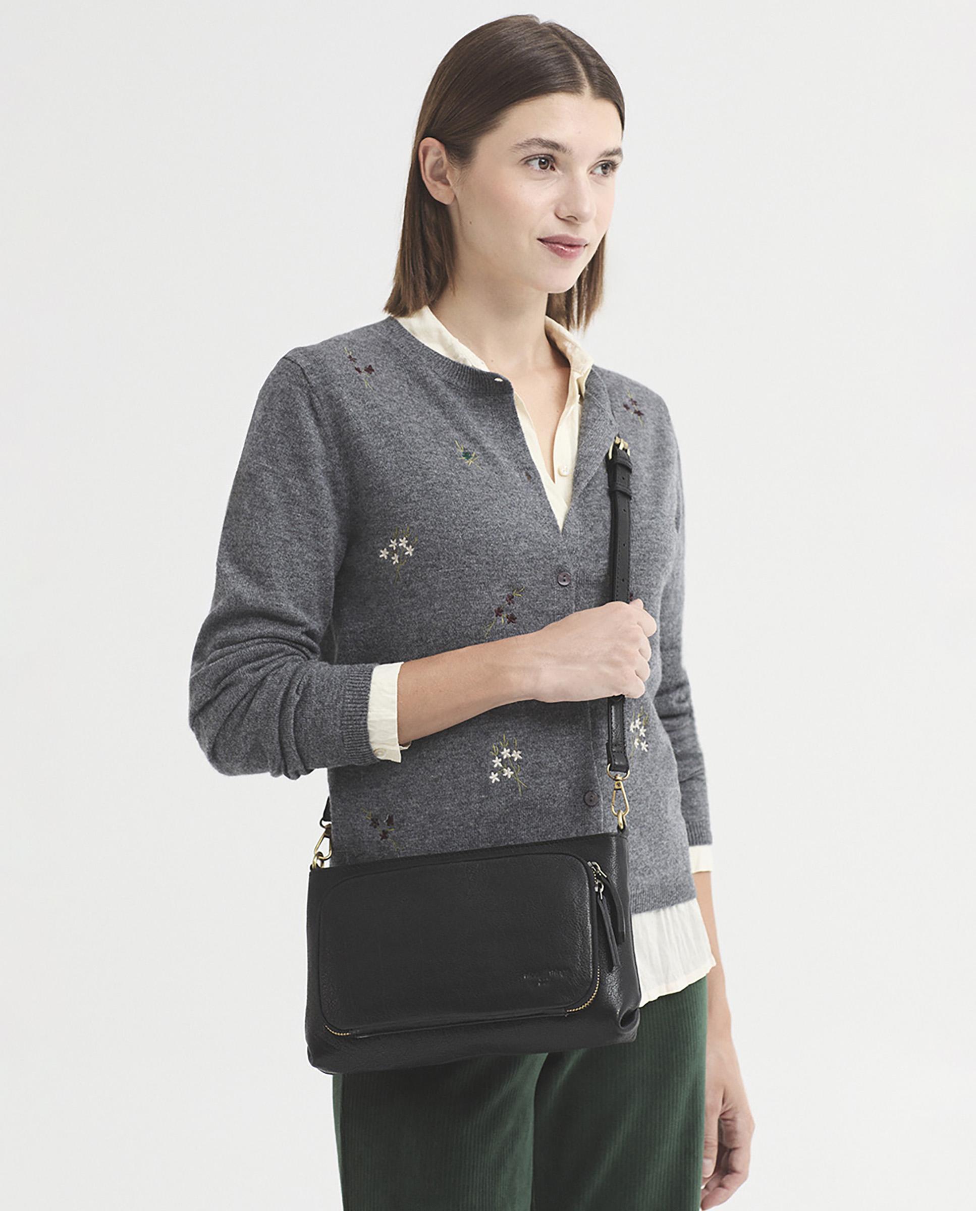 Bandolera de mujer 100% piel con logo grabado - Nice Things - Negro Negro-6