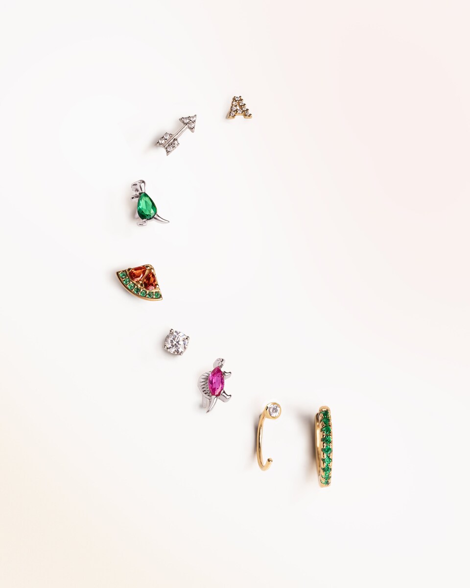 Piercing Letter Sparks de plata bañado en oro inicial Q Oro-4