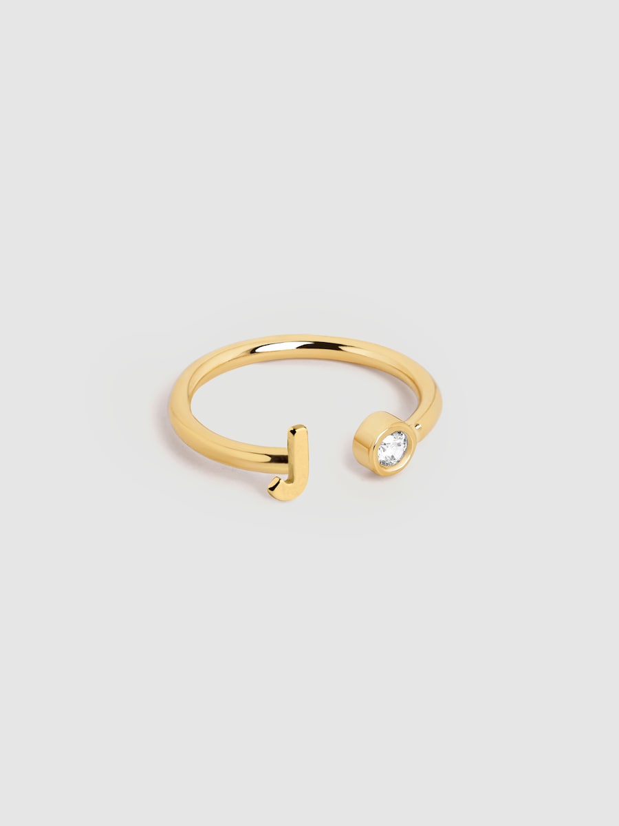Anillo personalizado Letter Diamond de plata bañado en oro letra J Blanco-1