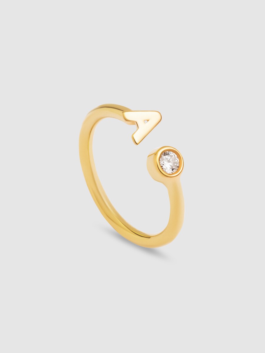 Anillo personalizado Letter Diamond de plata bañado en oro letra J Blanco-3