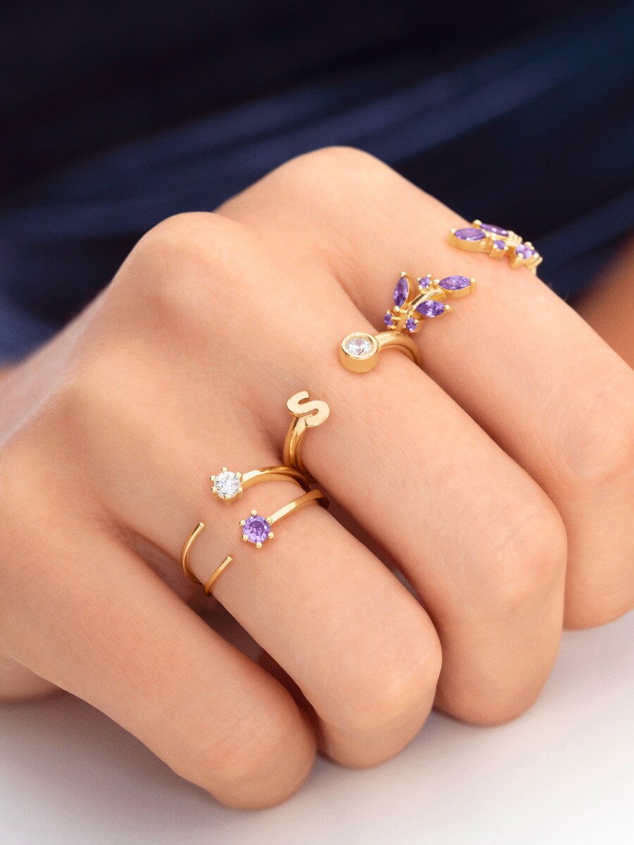 Anillo personalizado Letter Diamond de plata bañado en oro letra J Blanco-6