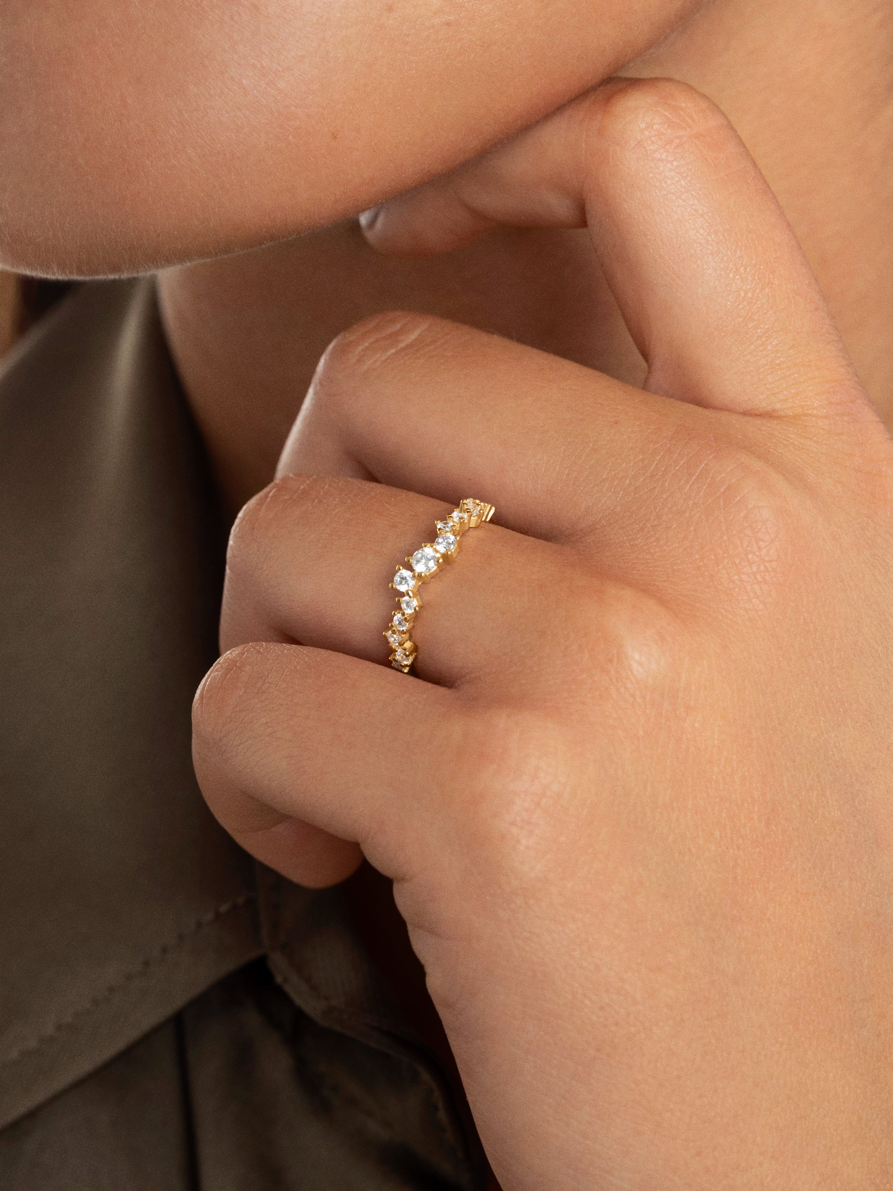 Anillo estellar de plata bañado en oro - Singularu - Dorado Dorado-3