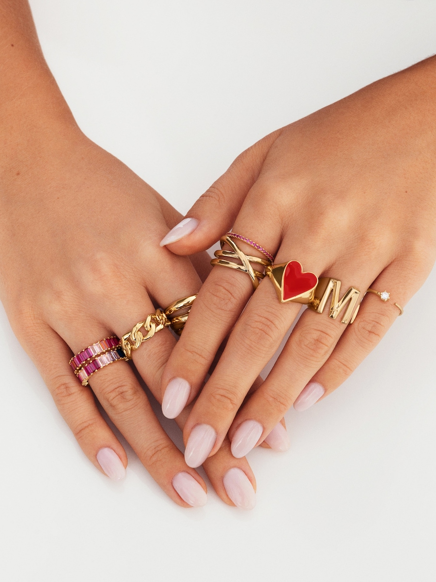 Anillo personalizado Letter Signet aleación de metales bañado en oro letra A Oro-2