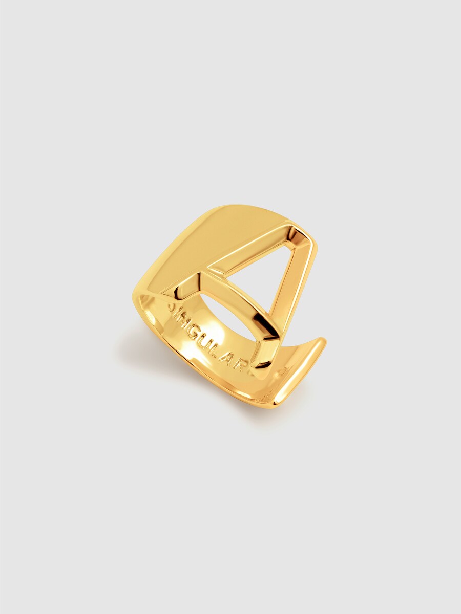 Anillo personalizado Letter Signet aleación de metales bañado en oro letra A Oro-3