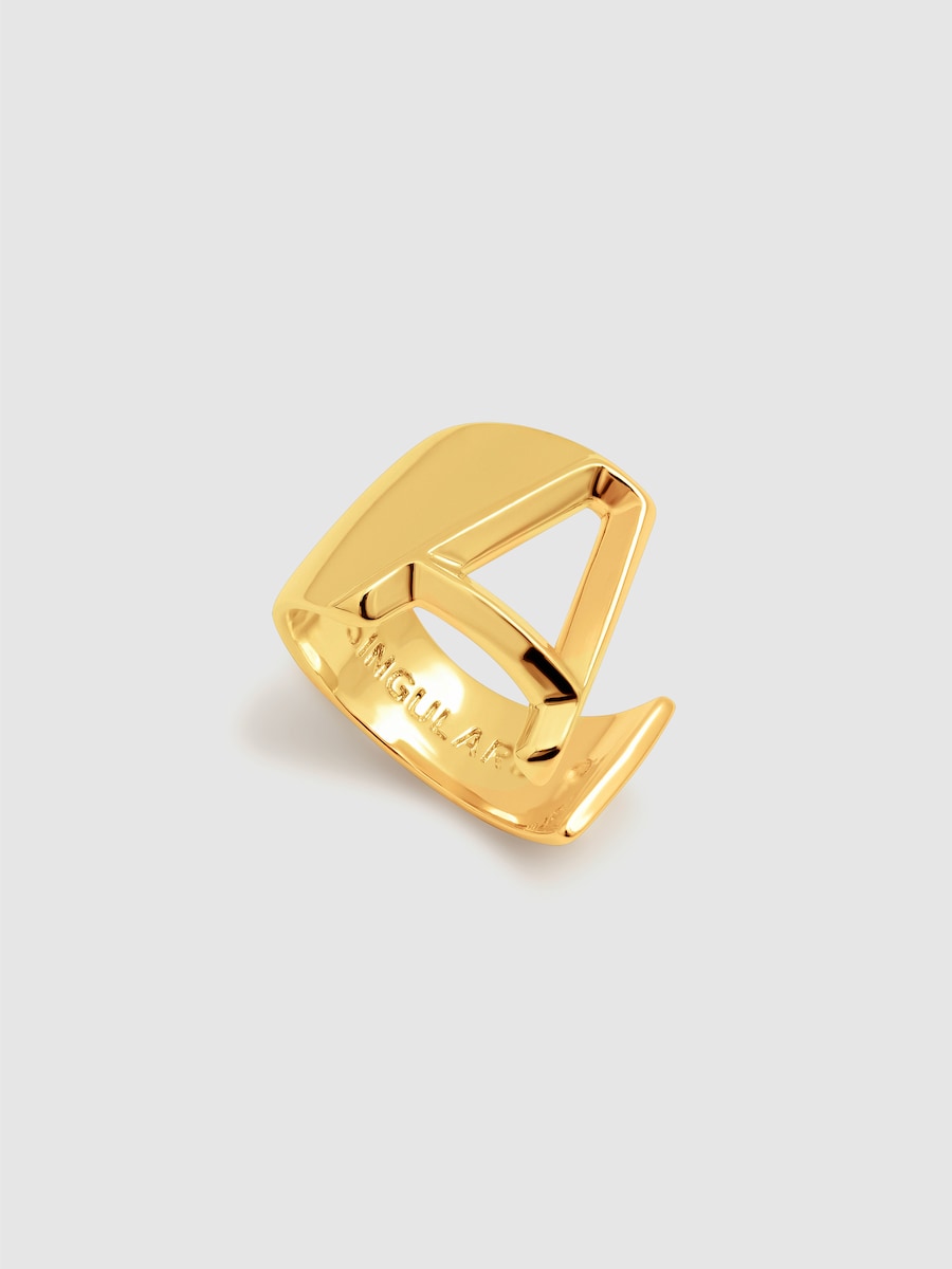 Anillo personalizado Letter Signet aleación de metales bañado en oro letra A Oro-3