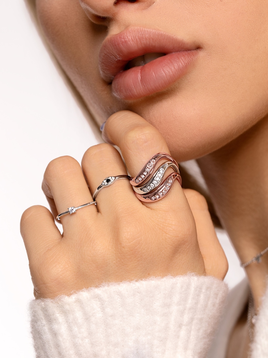 Anillo Ojo de Horus de plata bañado en rodio 10 Blanco