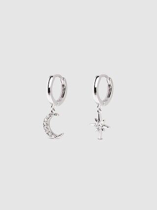 SINGULARU Orecchini Polar Moon Spark – Argento 925 Placcato Oro 18kt Con Luna E Stella