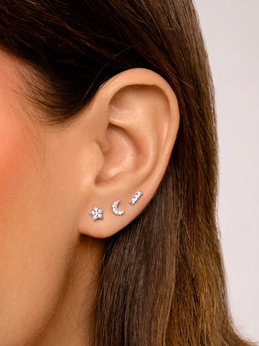 Piercing Mini Moon de plata bañado en rodio Blanco-2