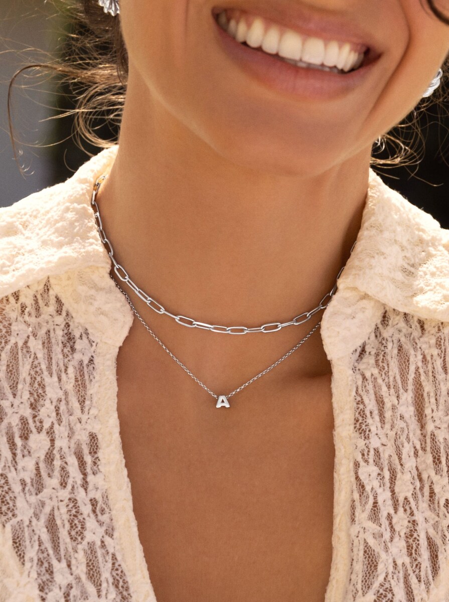 Collar Personalizado Single Letter de plata bañada en rodio Letra Z Plateado-5