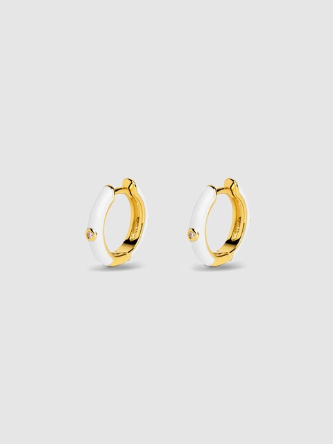Imagen 0 de Pendientes de aro Spark White Enamel de aleación de metales bañado en oro