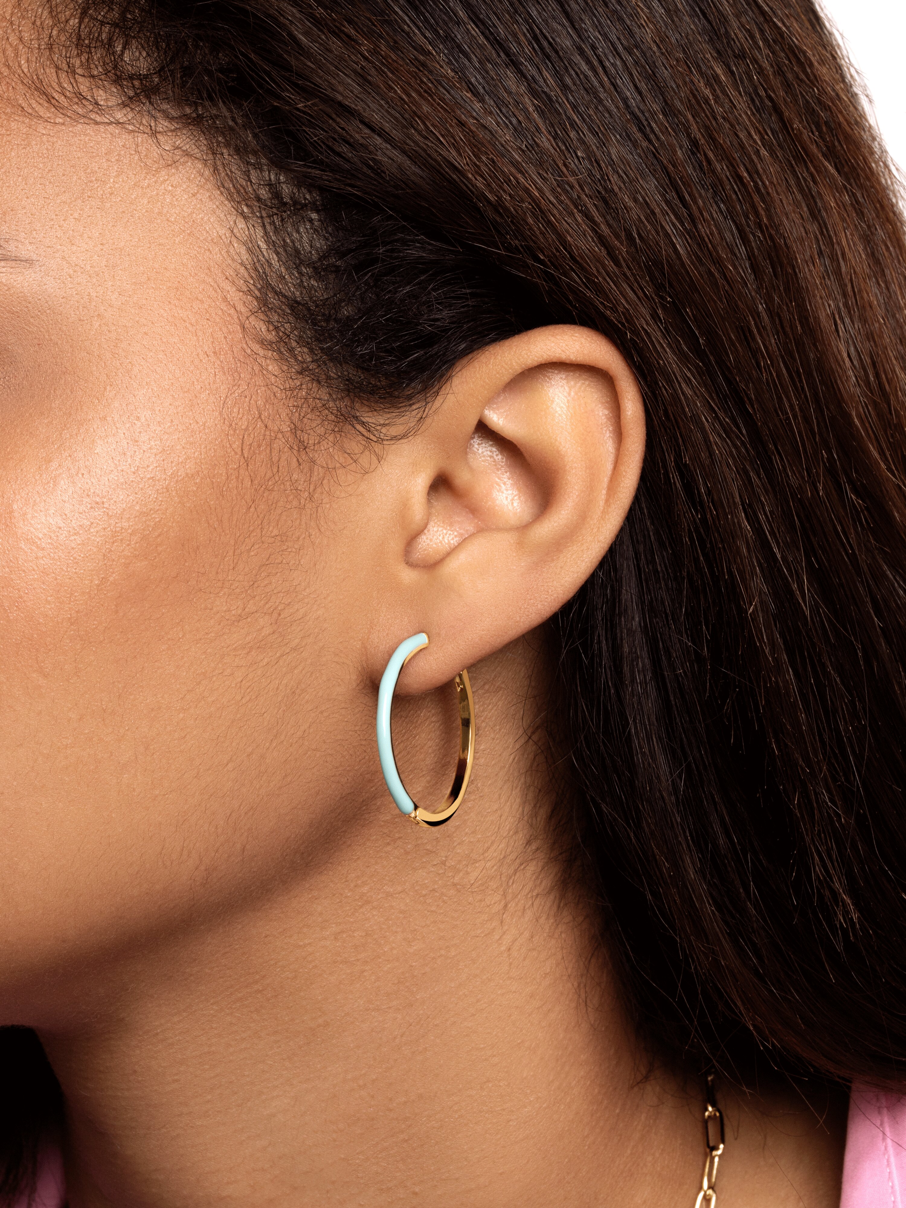 Pendientes aro L Sky Enamel de aleación de metales bañados en oro - Azul Azul-2