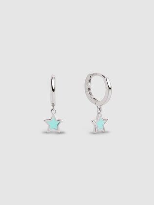 Orecchini A Cerchio L Sky Enamel SINGULARU – Ottone Placcato Rodio E Smalto Celeste, Chiusura Clic - 2