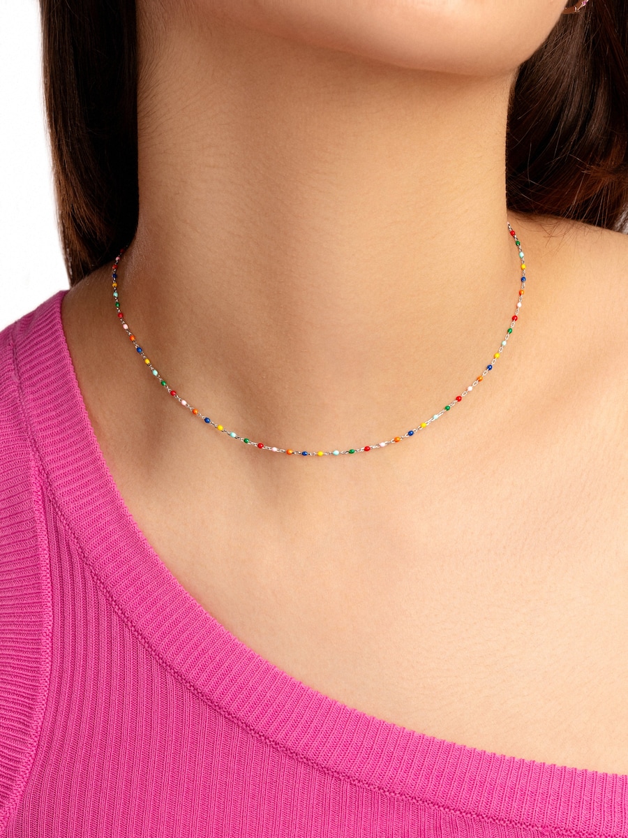 Collar Dots Colors Enamel de plata bañado en rodio Multicolor-5