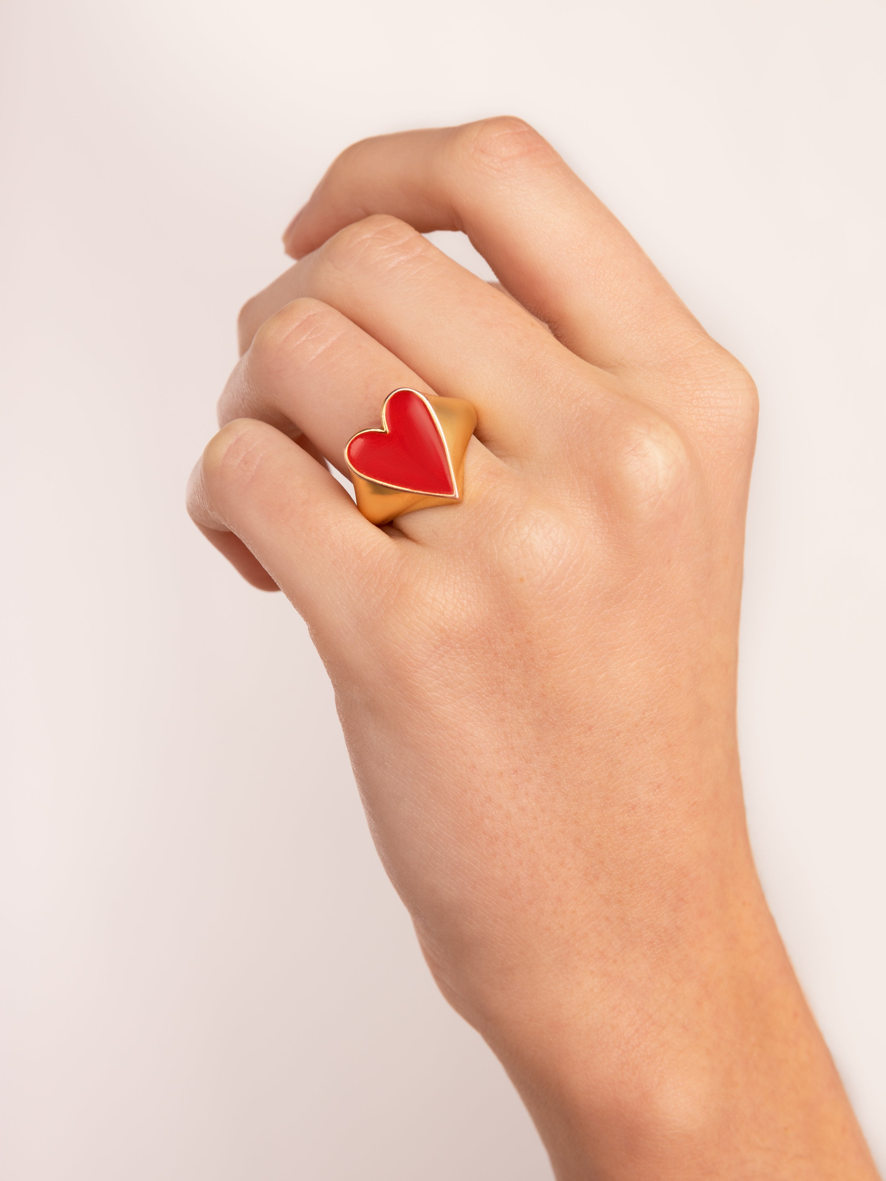 Anillo lovely heart red aleación de metales bañado en oro - Singularu - Rojo Rojo-3