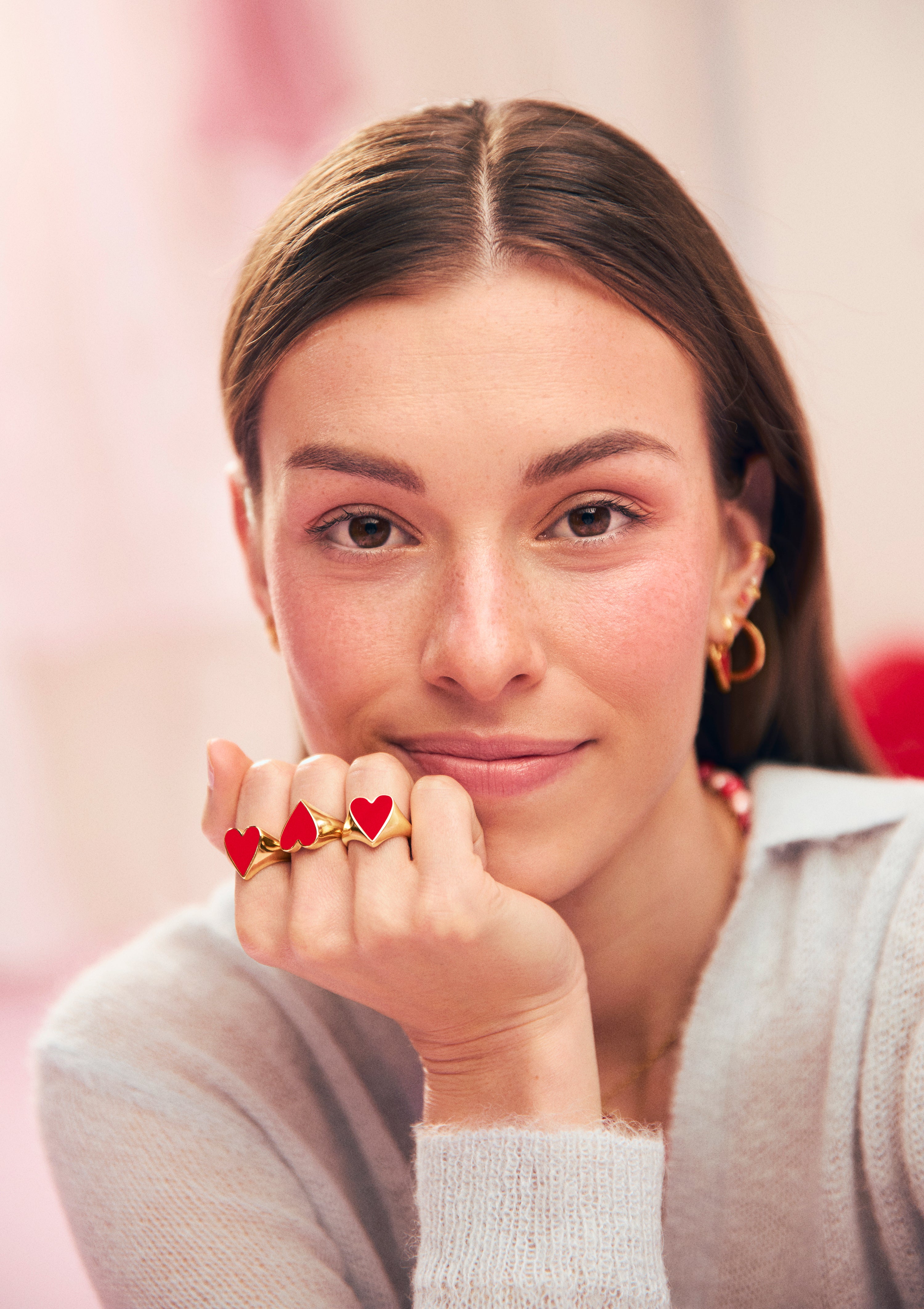 Anillo lovely heart red aleación de metales bañado en oro - Singularu - Rojo Rojo-5