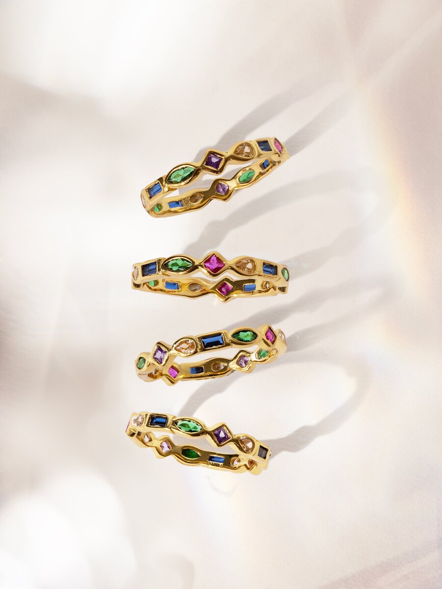 Anillo Cascade de plata bañado en oro Multicolor-6