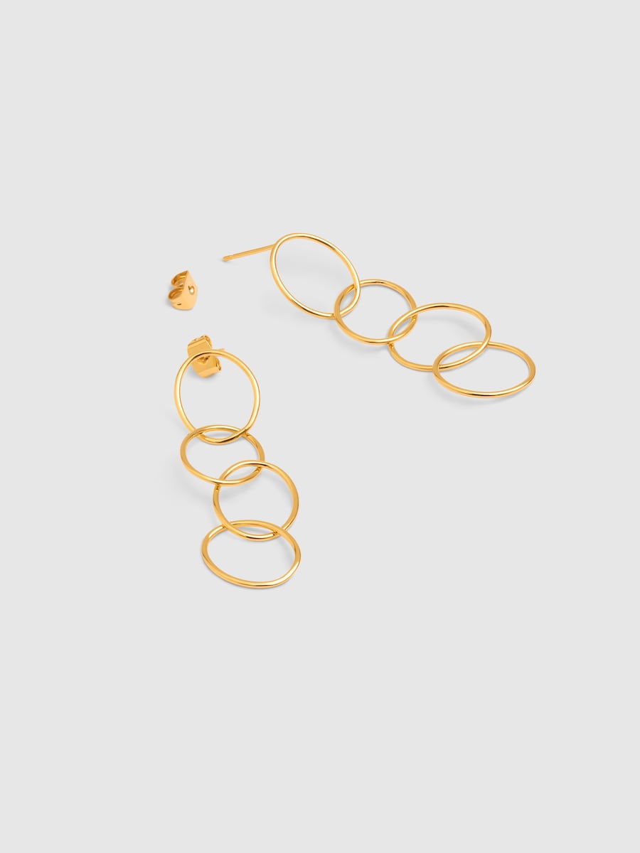 Pendientes Circles & Circles de aleación de metales bañados en oro Dorado-4