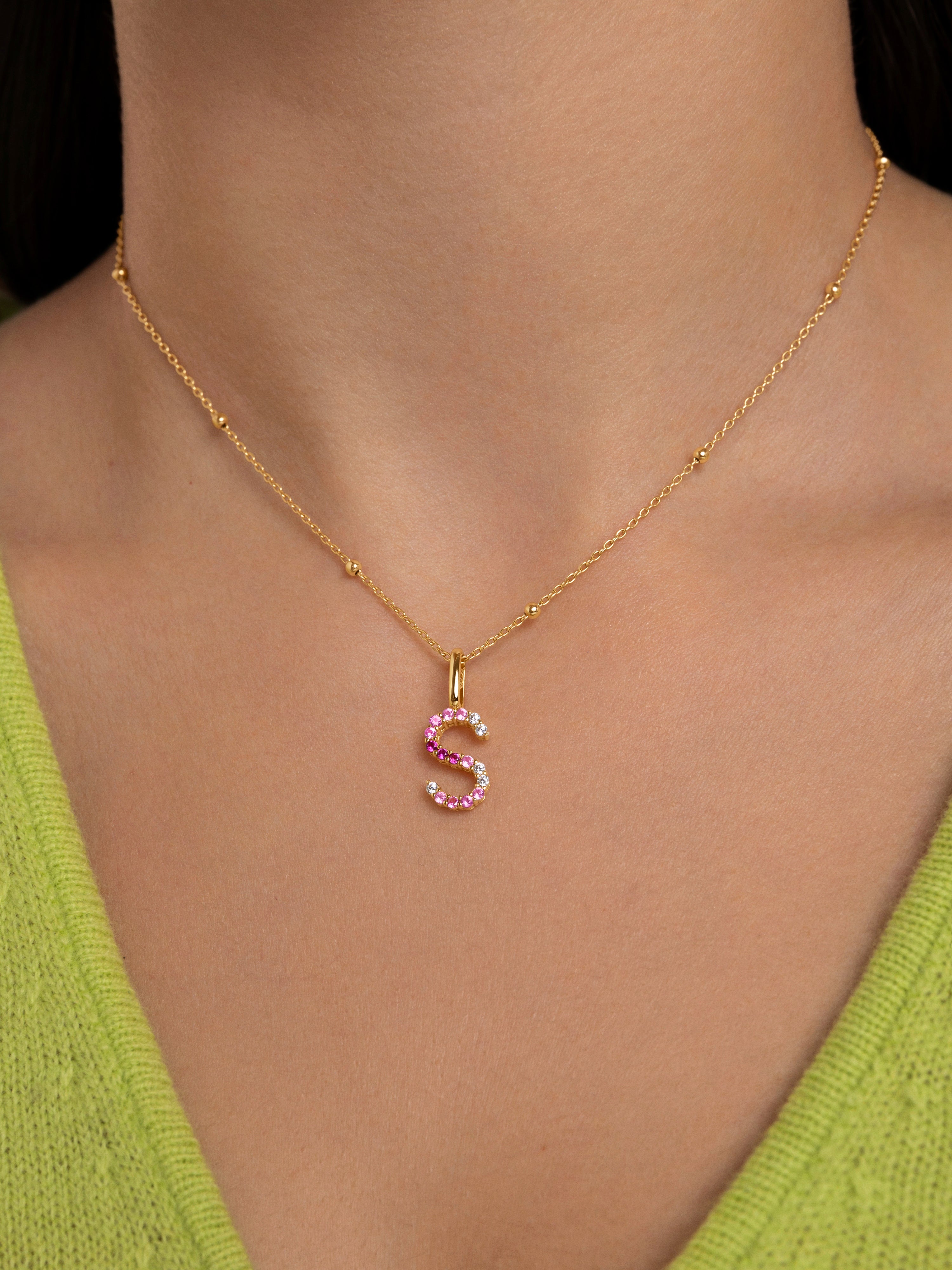 Charme Lettre Spark Sakura En Argent Plaqué Or 18kt - Zirconium, Initiale A à Z