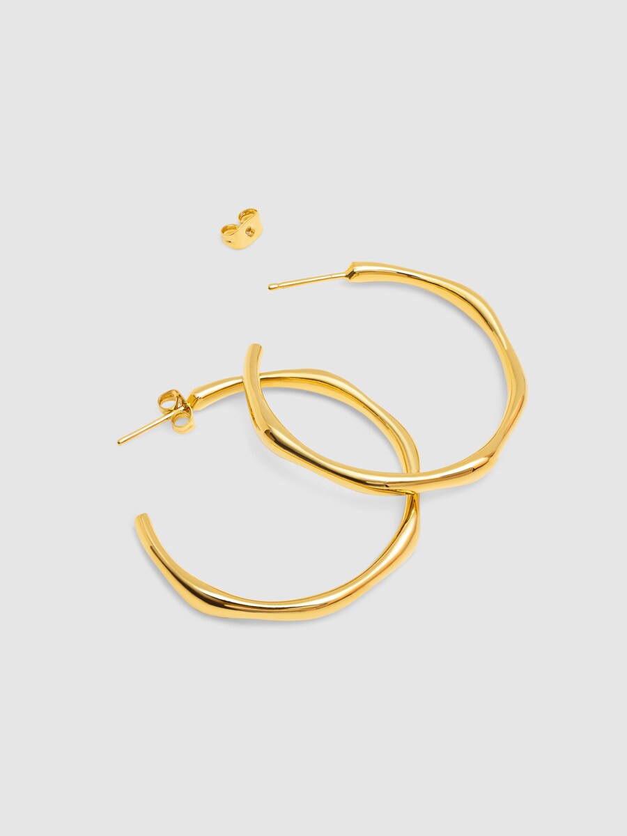 Pendientes aro Bamboo de aleación de metales bañados en rodio Dorado-3